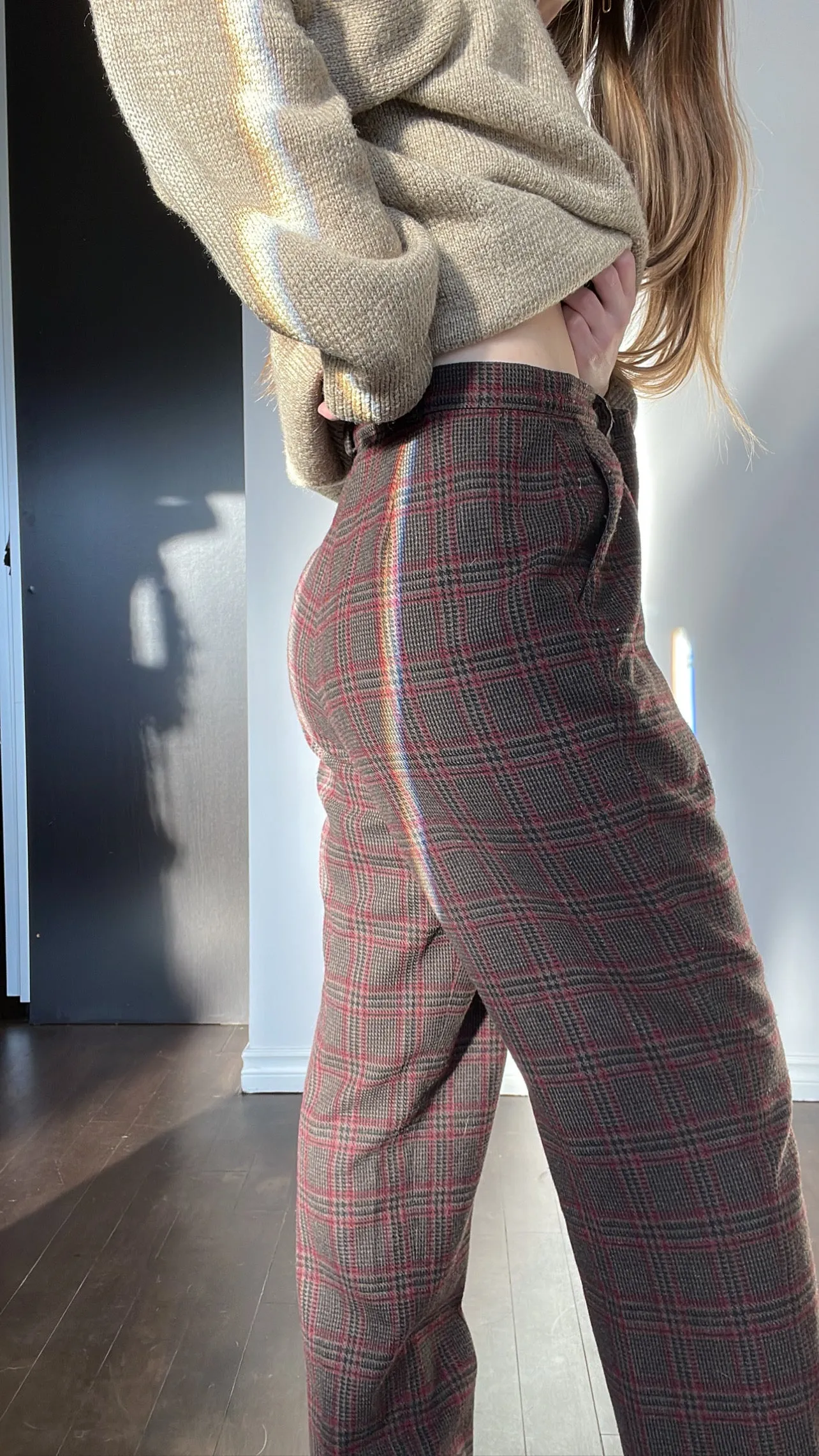 90s High-Rise Warm-Toned Plaid Trousers - 35