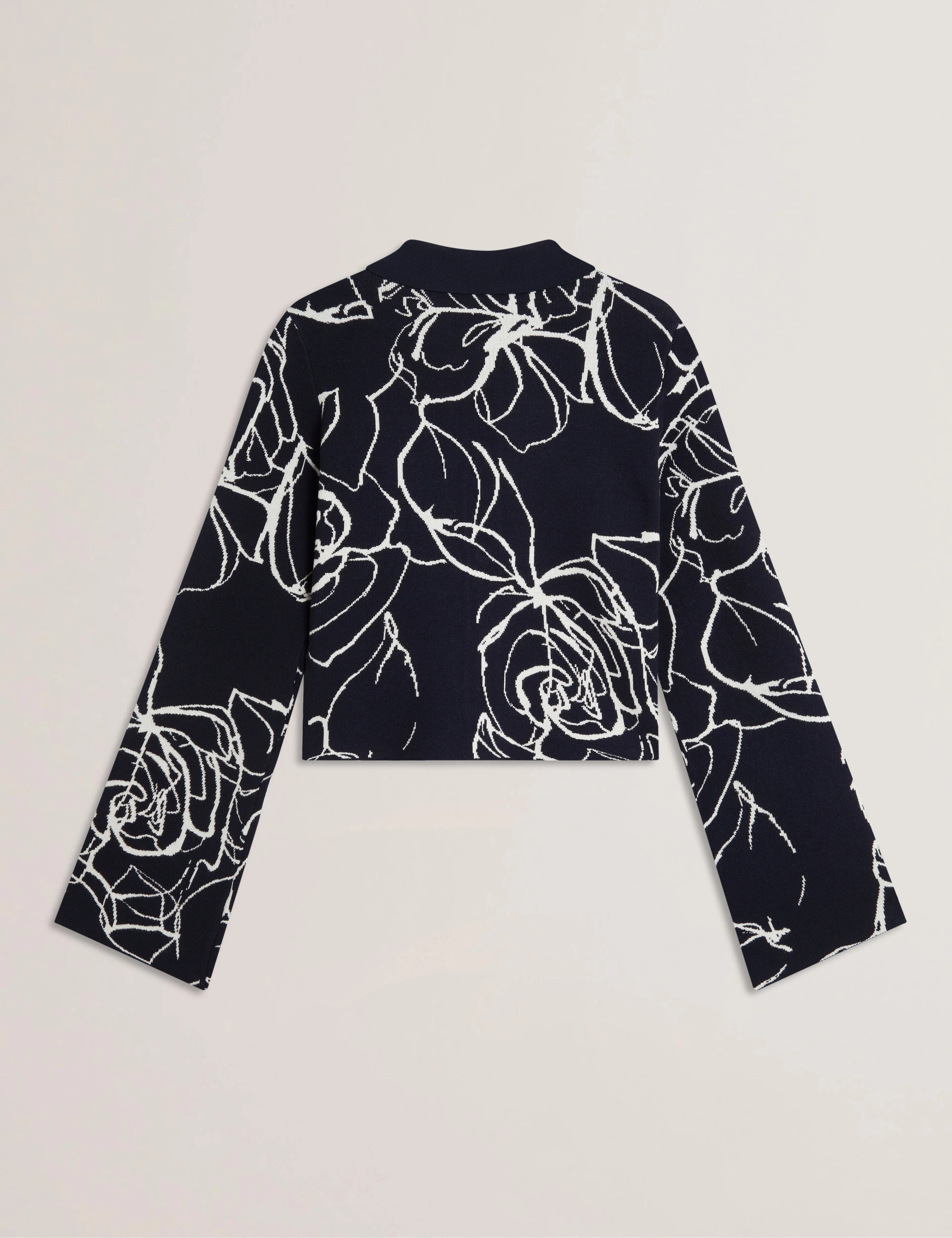 Ameliha Knitted Jacquard Collared Cardigan Navy