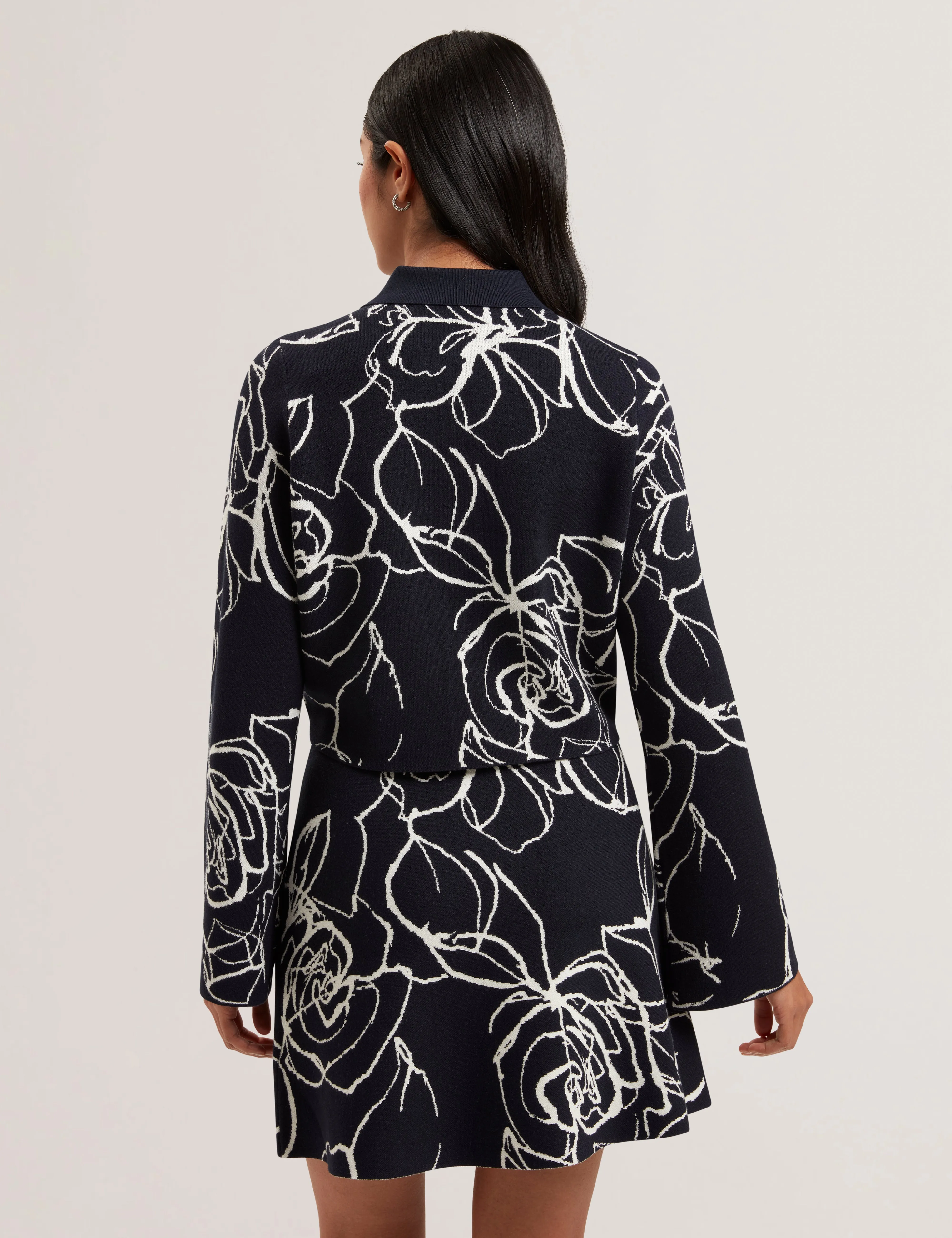 Ameliha Knitted Jacquard Collared Cardigan Navy