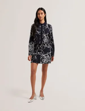 Ameliha Knitted Jacquard Collared Cardigan Navy