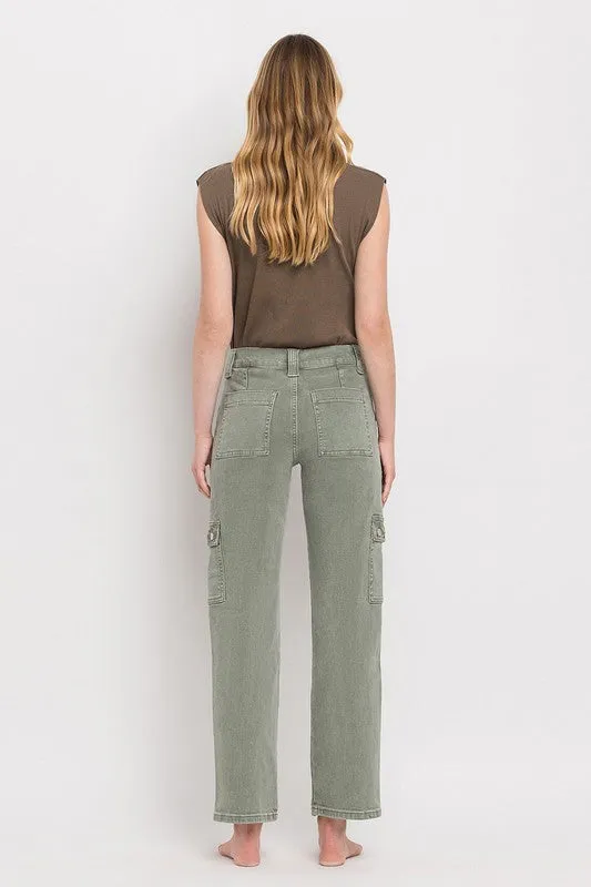 Army Green High Rise Cargo Straight Jeans