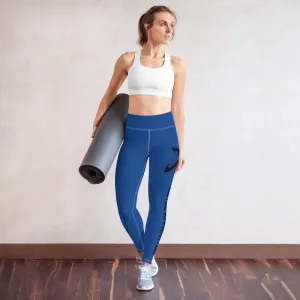 Athletic Apparatus Blue 2 Black Logo White stitch Yoga Leggings