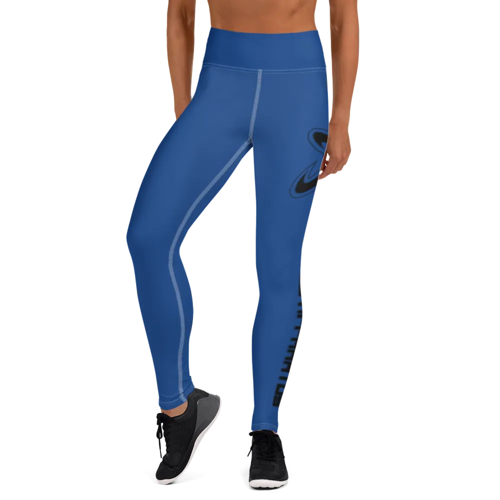 Athletic Apparatus Blue 2 Black Logo White stitch Yoga Leggings