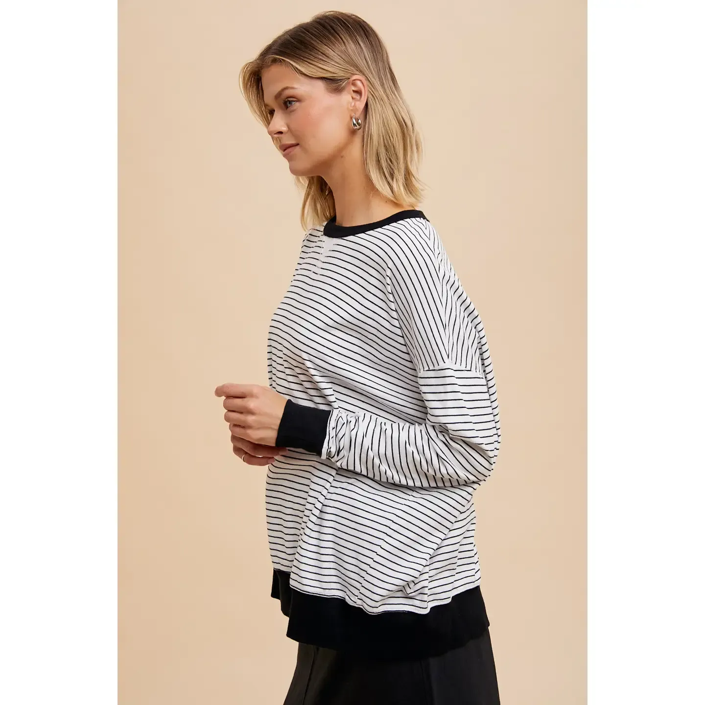 Black and White Striped Oversized Crewneck Pullover