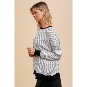 Black and White Striped Oversized Crewneck Pullover