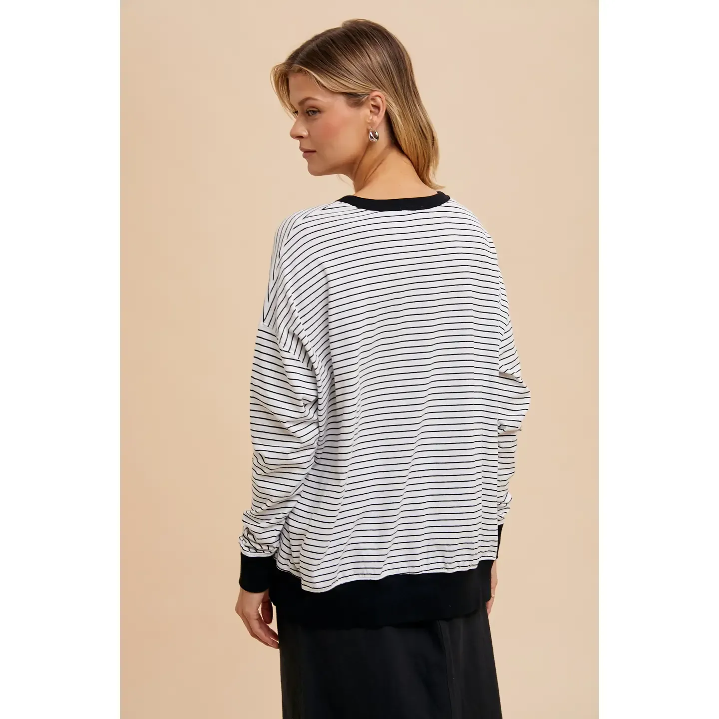 Black and White Striped Oversized Crewneck Pullover