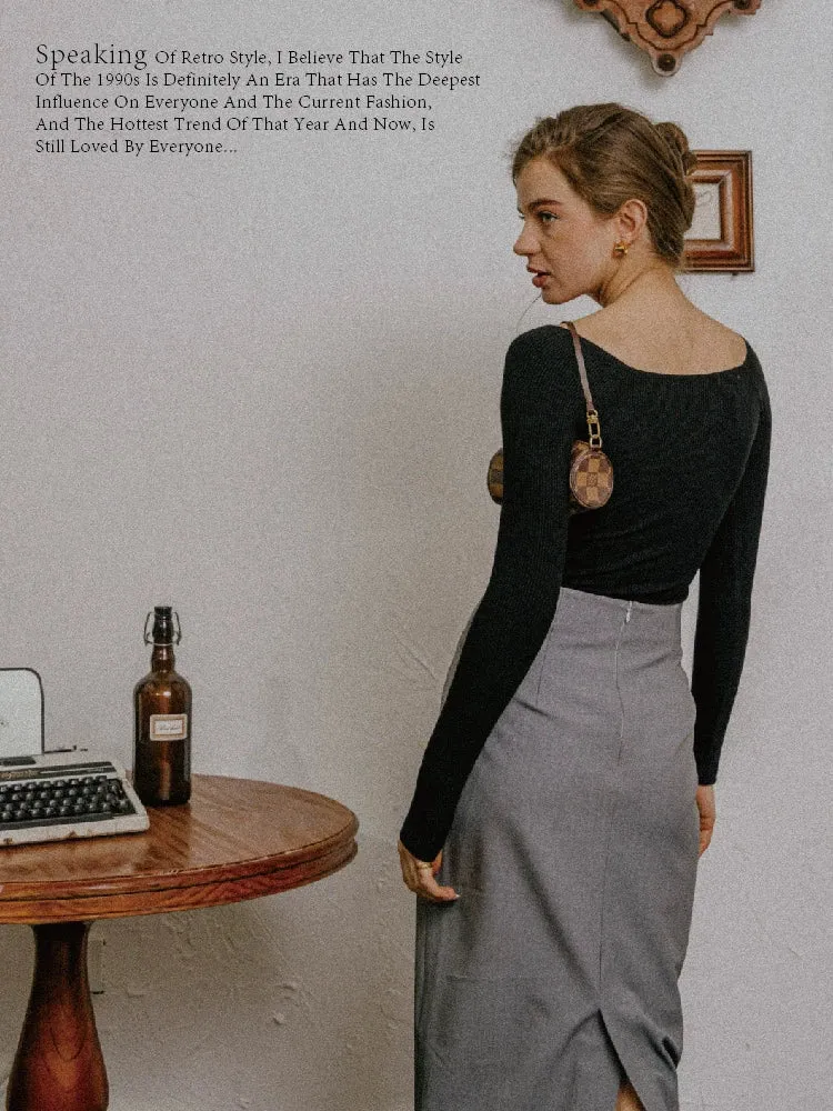 Black Square Neck Knitted Top