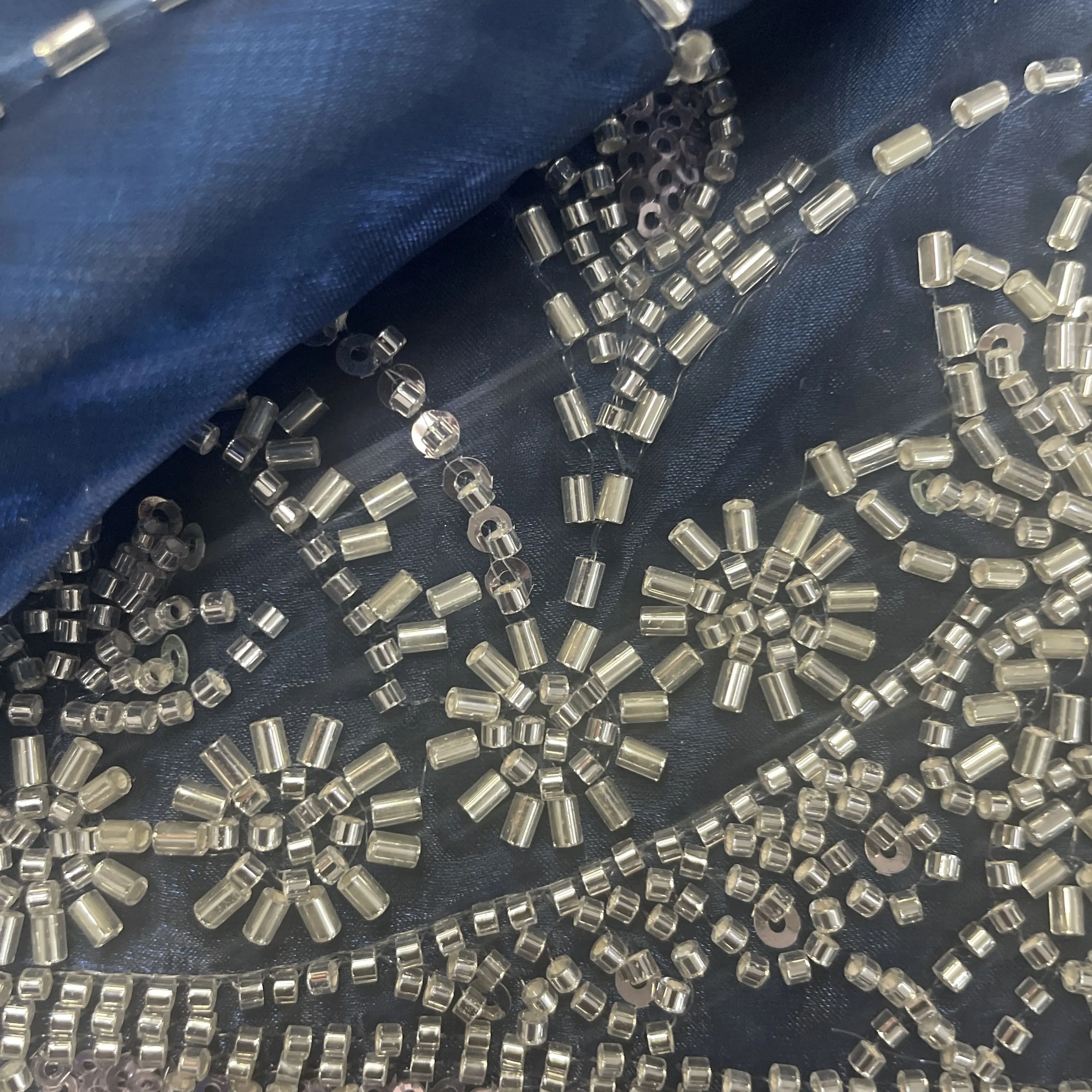 Blue Cutdana Embroidery Organza Tissue Fabric 19777