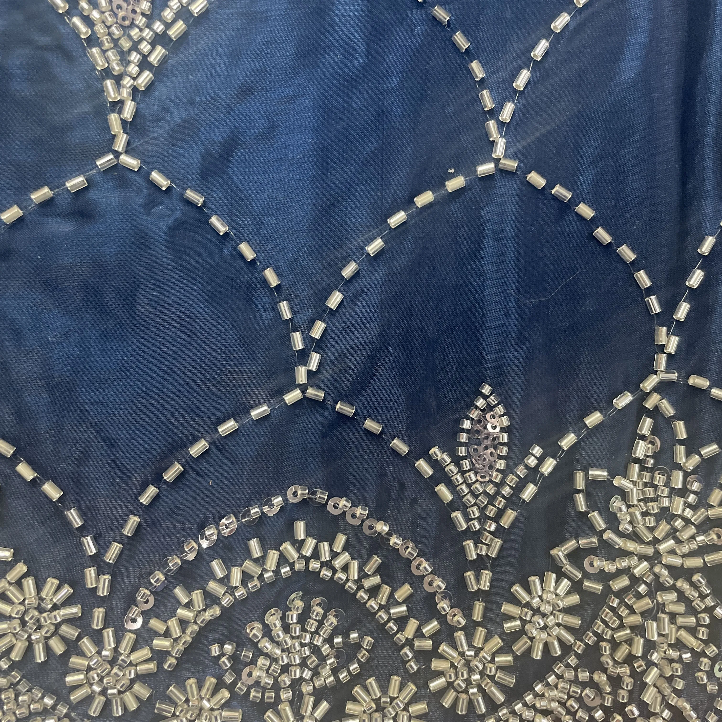 Blue Cutdana Embroidery Organza Tissue Fabric 19777