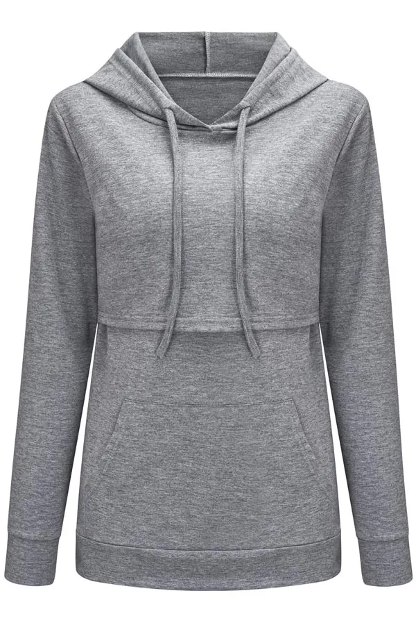 Breastfeeding Hooded Sweater Solid Color Comfortable Long-Sleeved Top