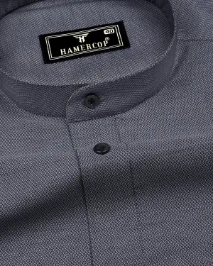 Calzo Black With White Jacquard Texture Cotton Shirt