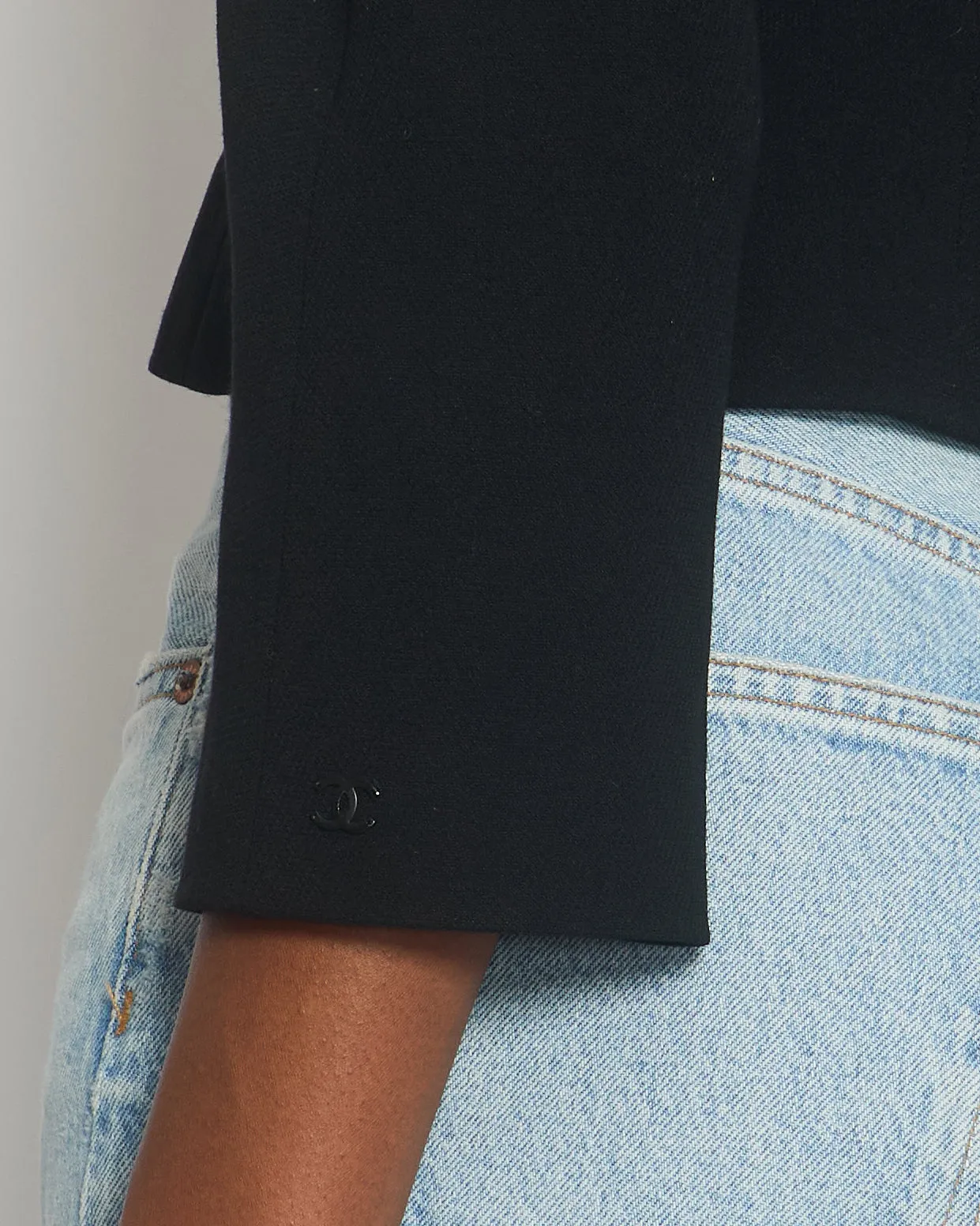 Chanel 99/p Black Cropped Jacket With Pocket Detail Fr 36 (uk 8)