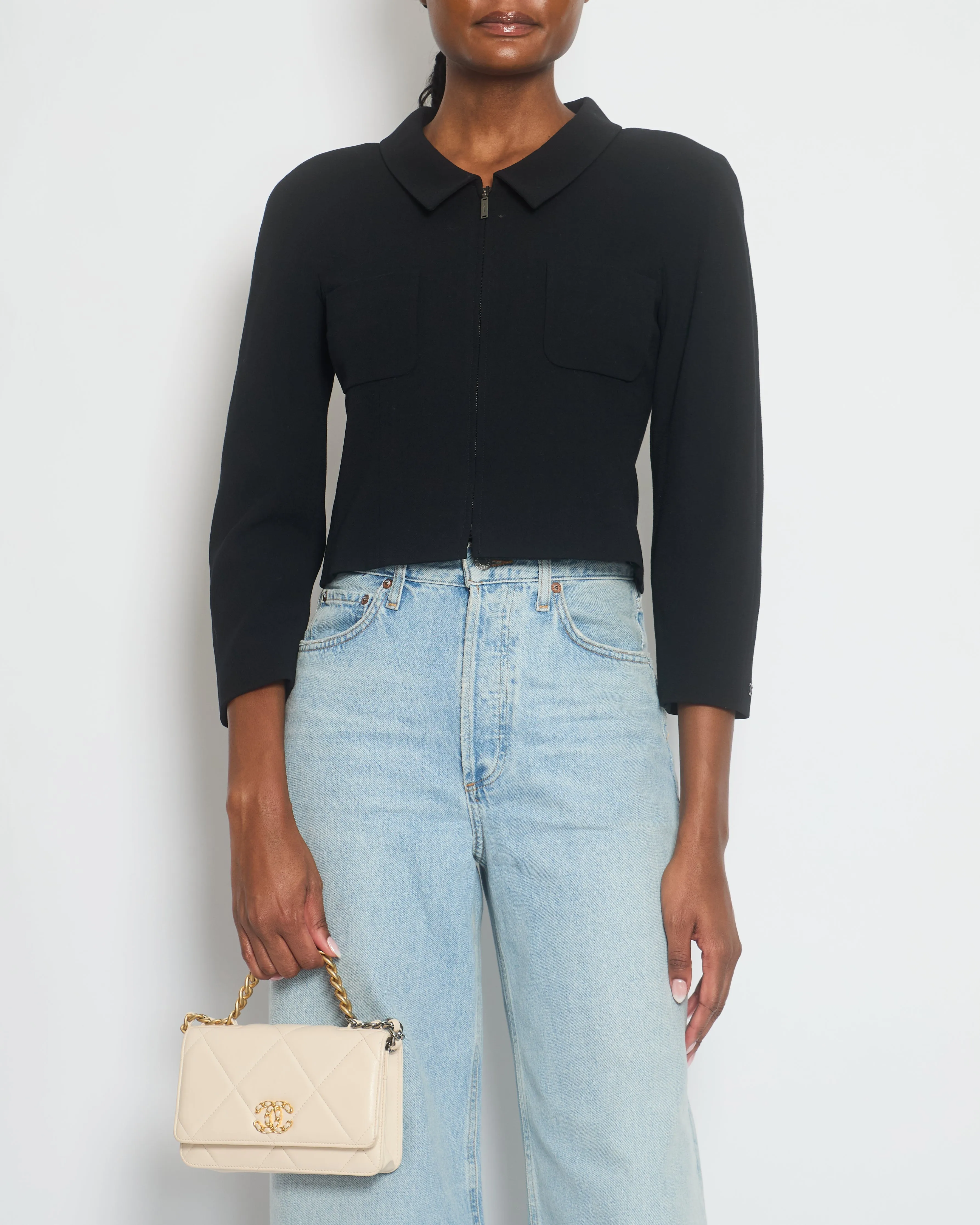 Chanel 99/p Black Cropped Jacket With Pocket Detail Fr 36 (uk 8)