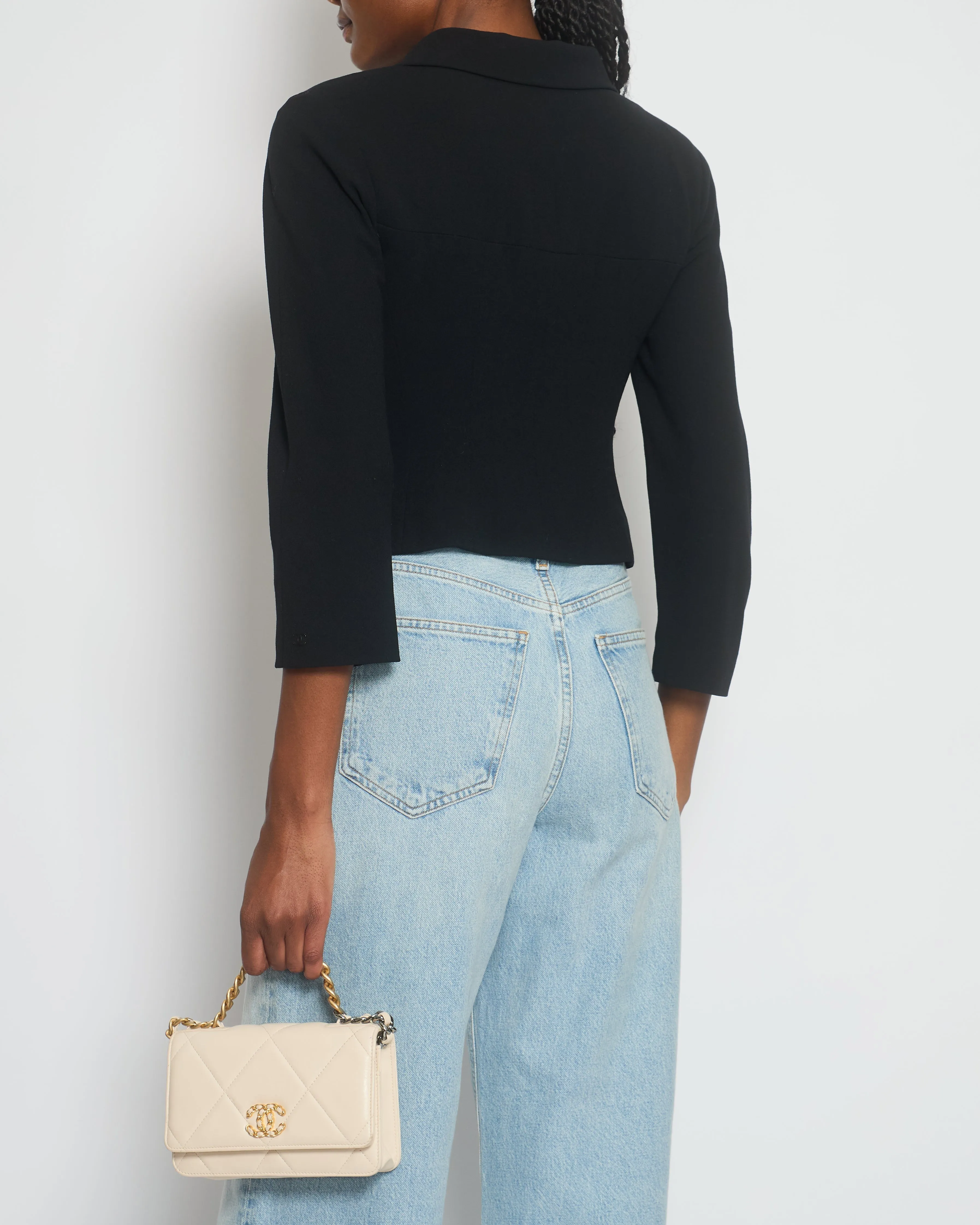 Chanel 99/p Black Cropped Jacket With Pocket Detail Fr 36 (uk 8)