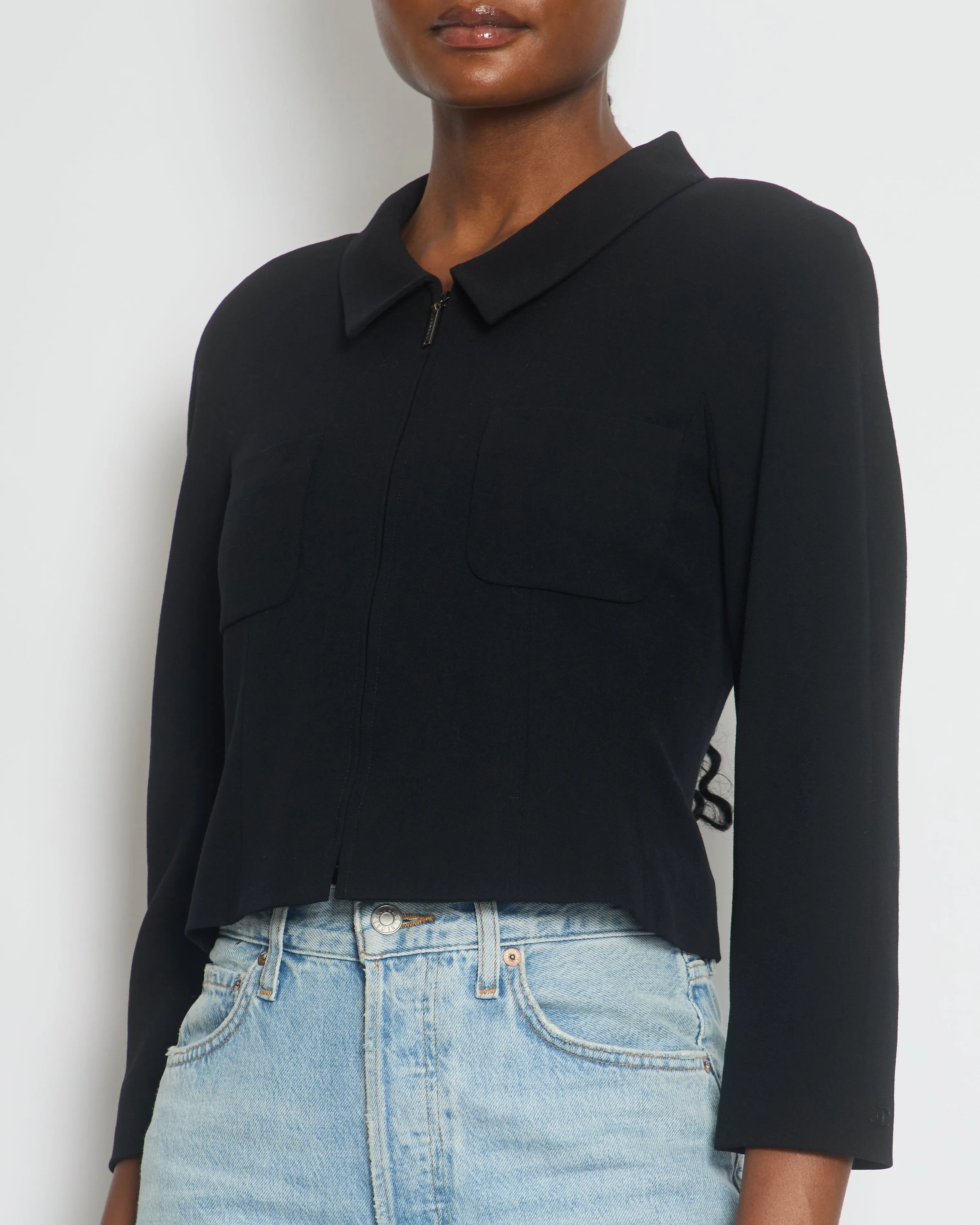 Chanel 99/p Black Cropped Jacket With Pocket Detail Fr 36 (uk 8)