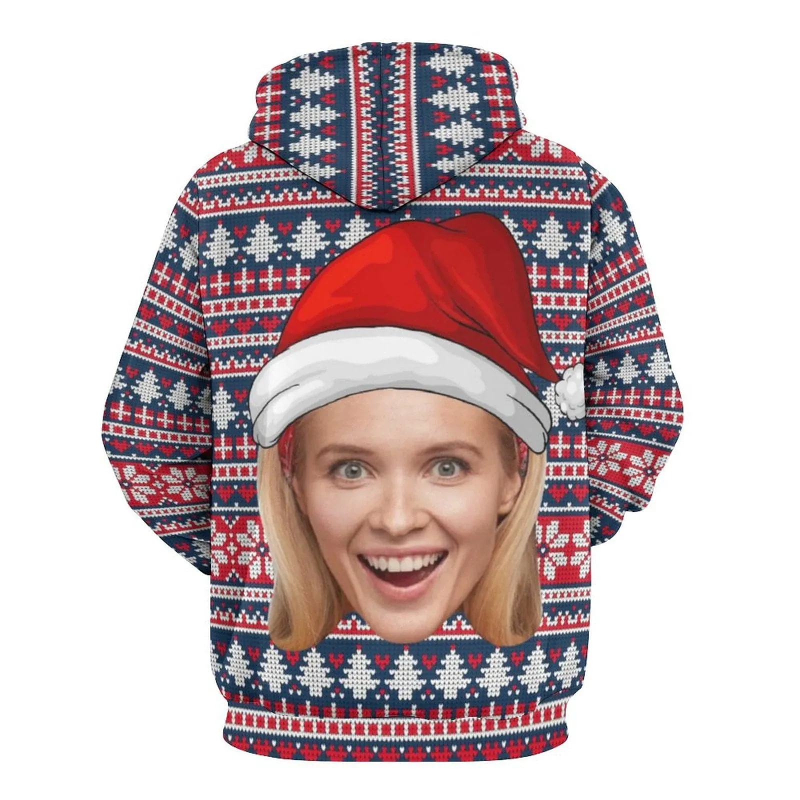 Custom Big Face Ugly Christmas Tree Red Hat Hoodie Unisex Personalized Loose Hoodie Top Outfits