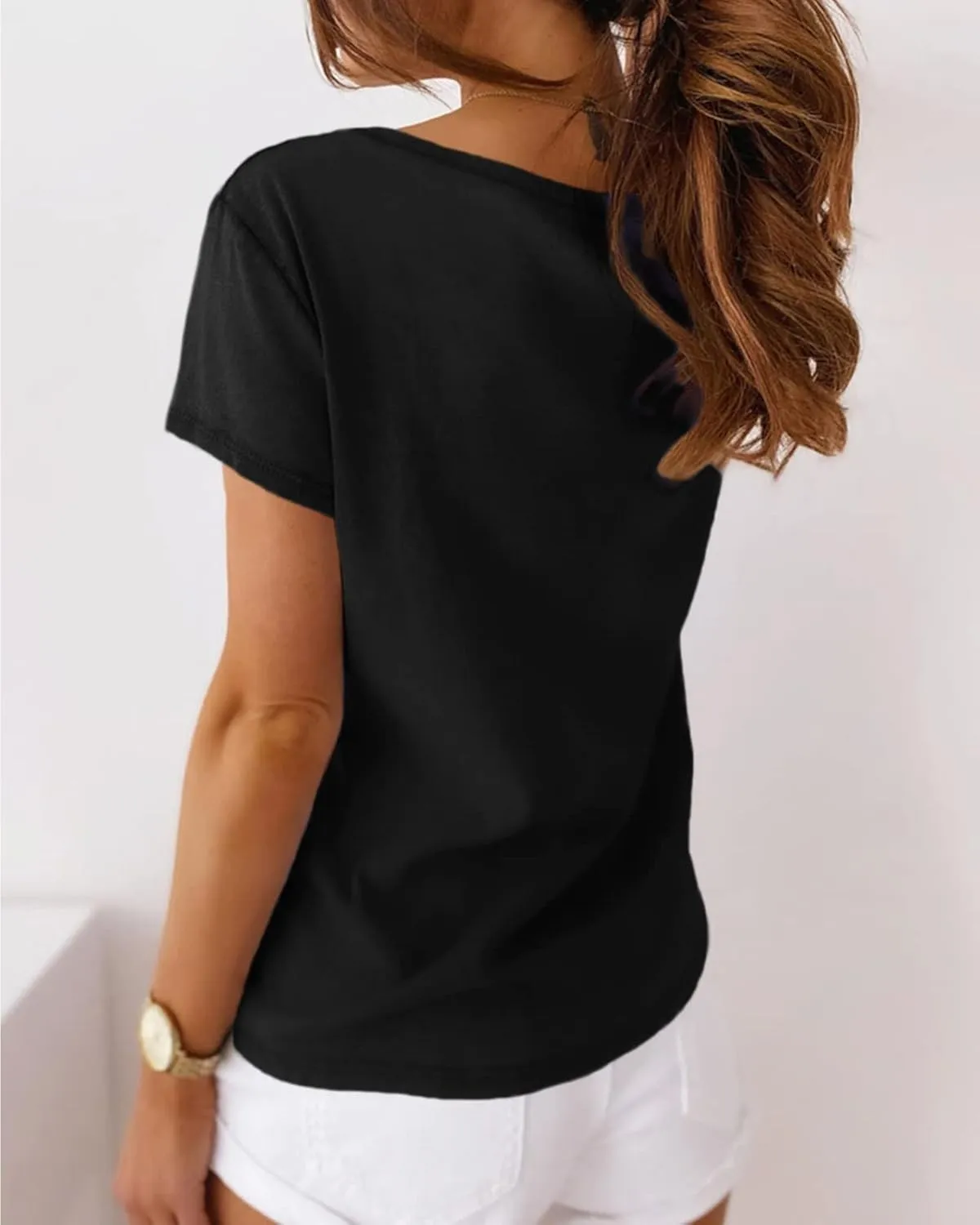 Eurivicy Women's Shirts Summer V-Neck Short Sleeve T-Shirts Casual Basic Plain Tee Tops with Pocket