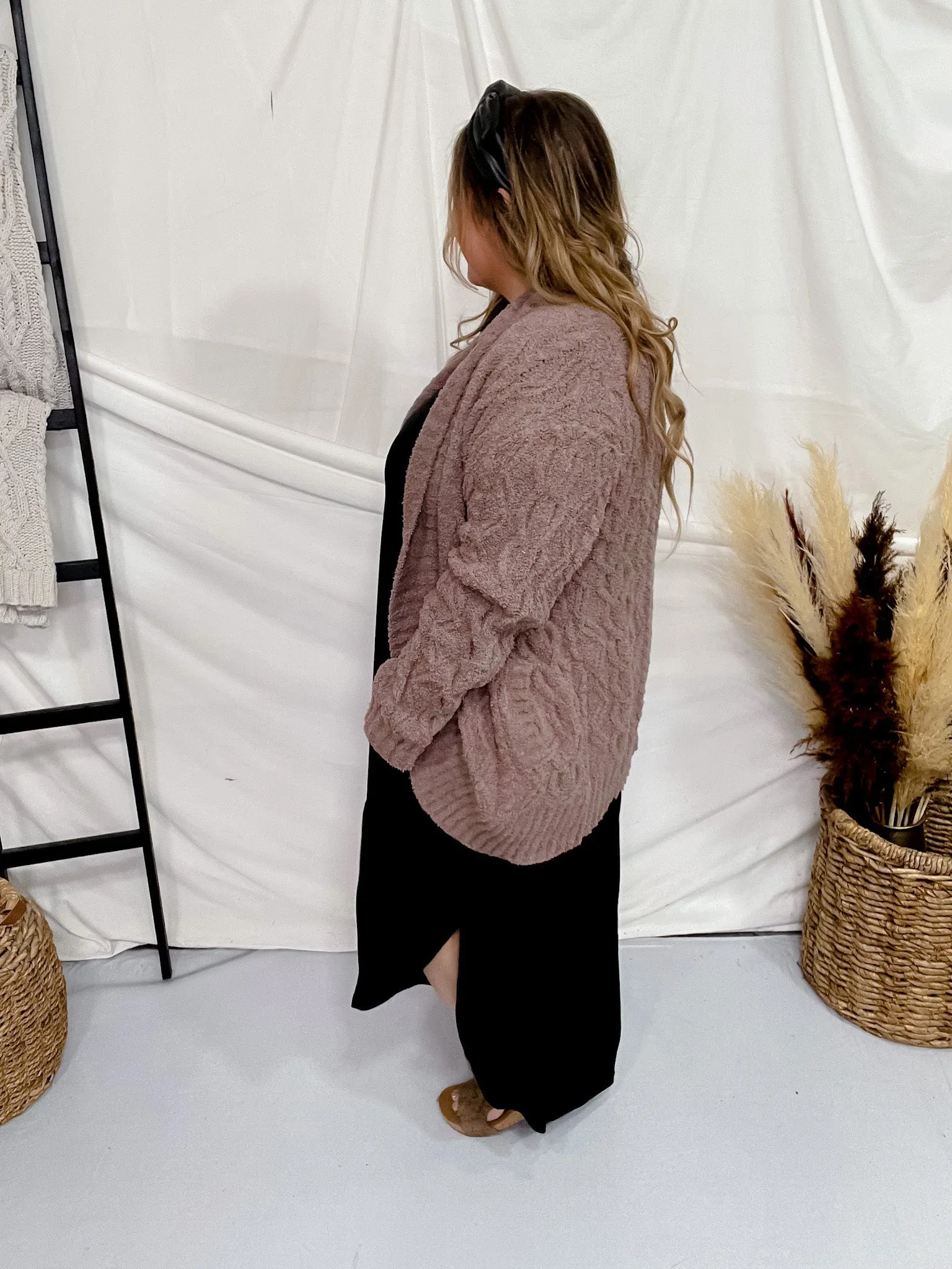 Fluffy Cable Knit Mocha Cardigan FINAL SALE