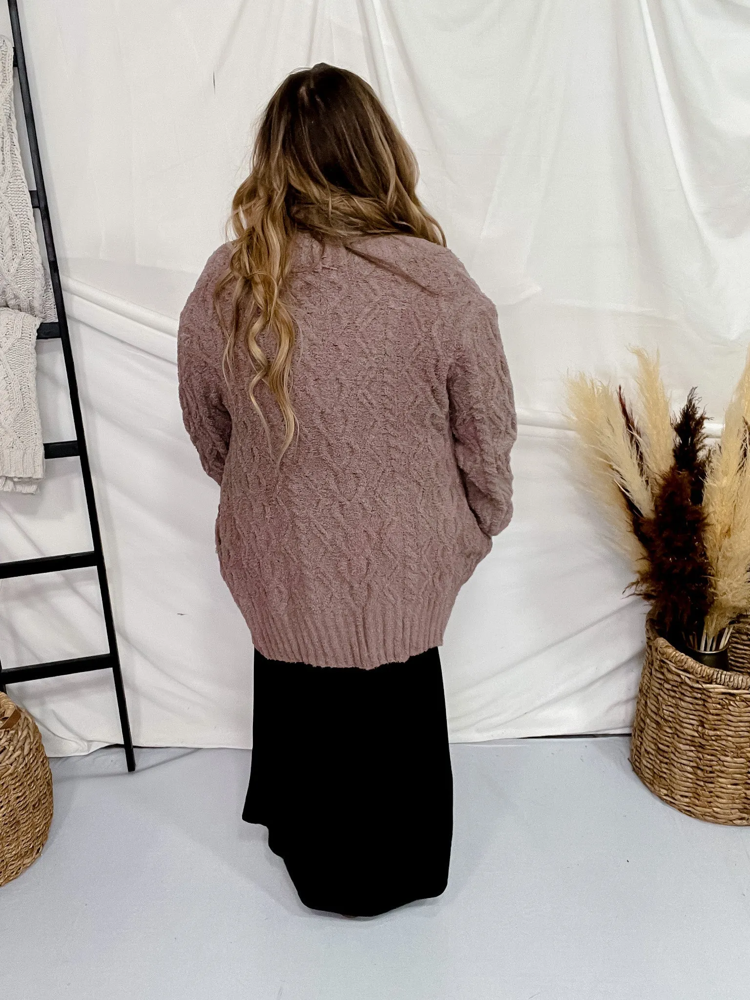 Fluffy Cable Knit Mocha Cardigan FINAL SALE