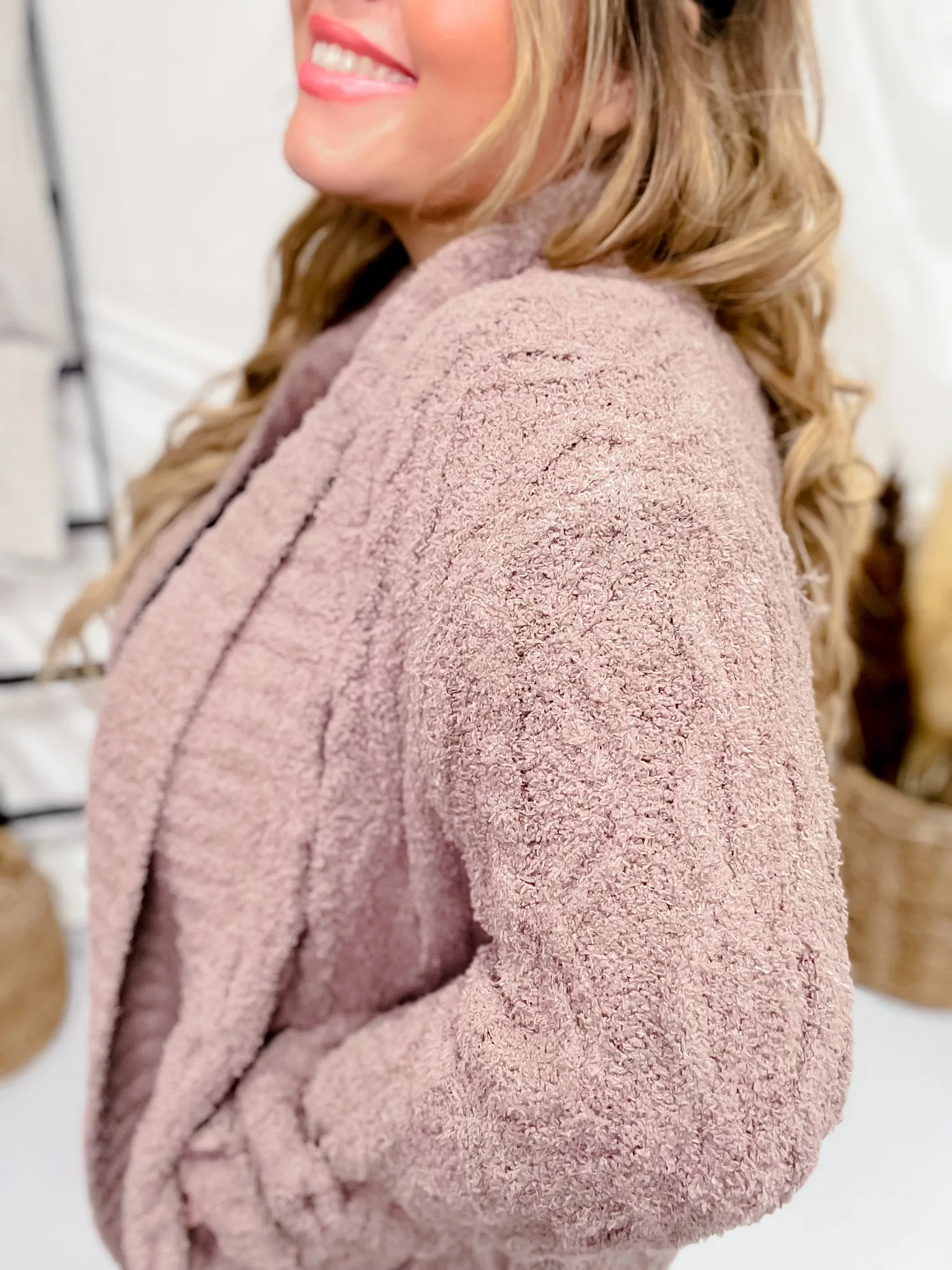 Fluffy Cable Knit Mocha Cardigan FINAL SALE