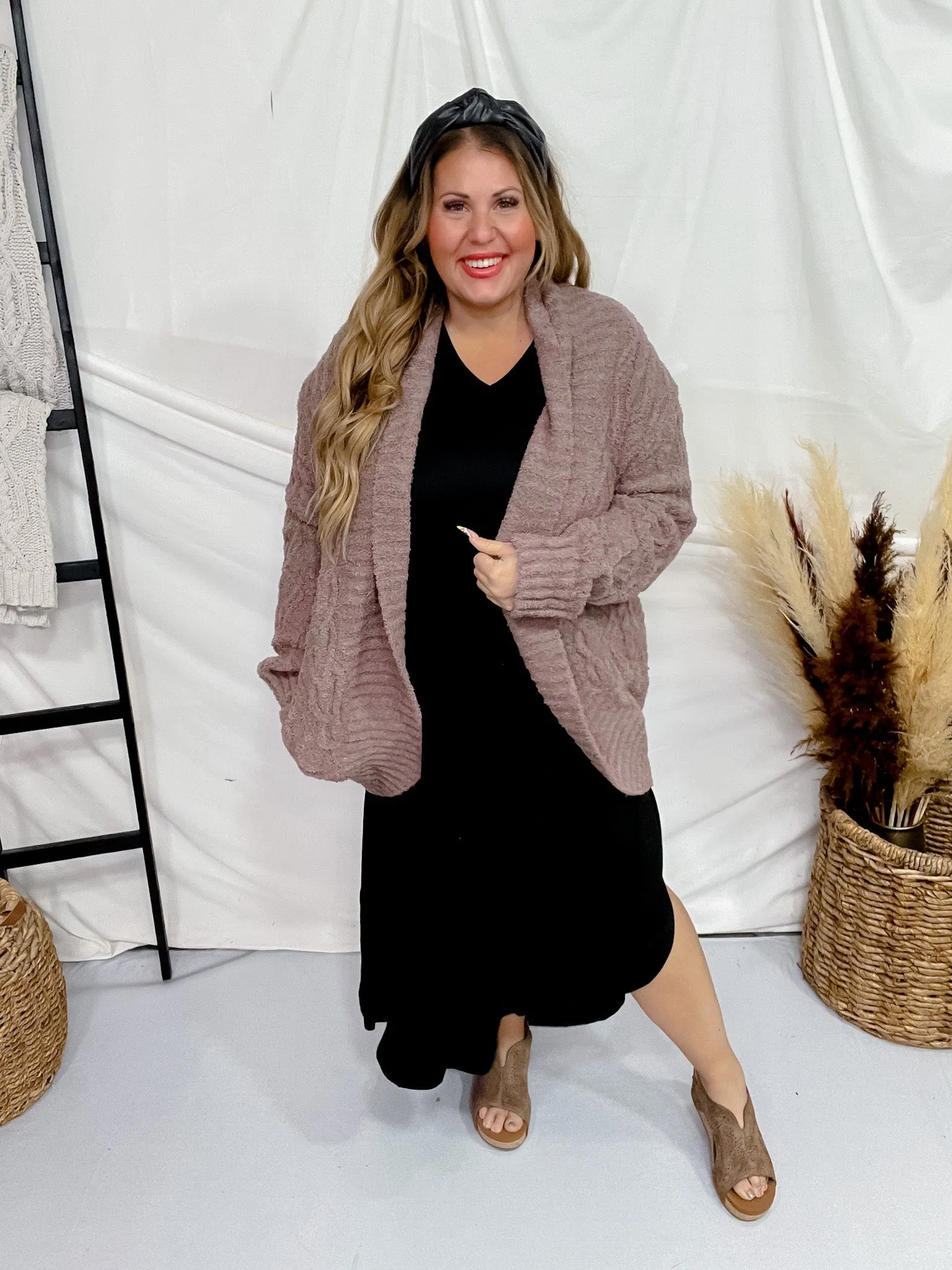 Fluffy Cable Knit Mocha Cardigan FINAL SALE