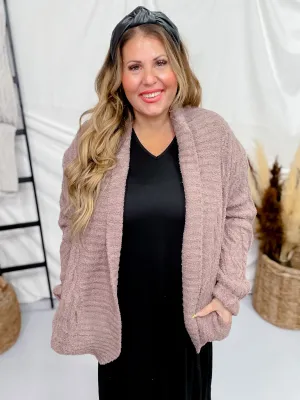 Fluffy Cable Knit Mocha Cardigan FINAL SALE