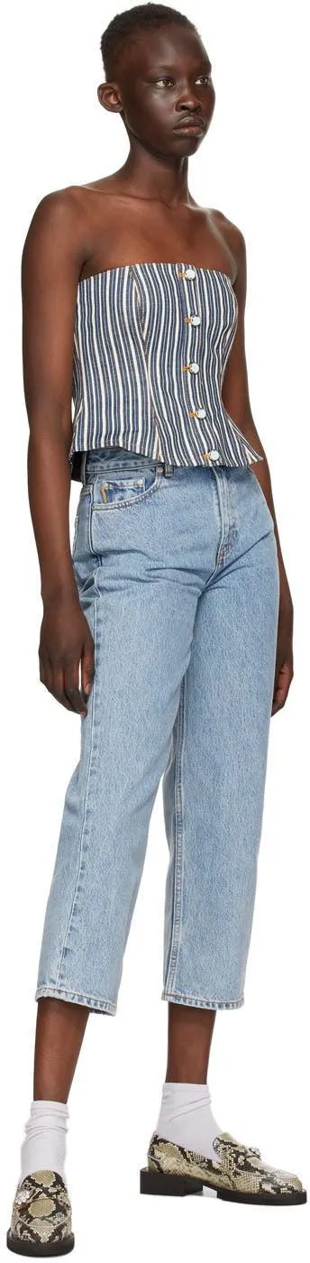GANNI Blue Denim Classic High-Waisted Cropped Jeans