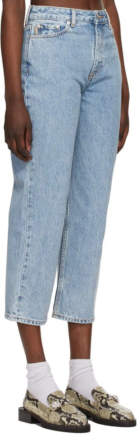GANNI Blue Denim Classic High-Waisted Cropped Jeans