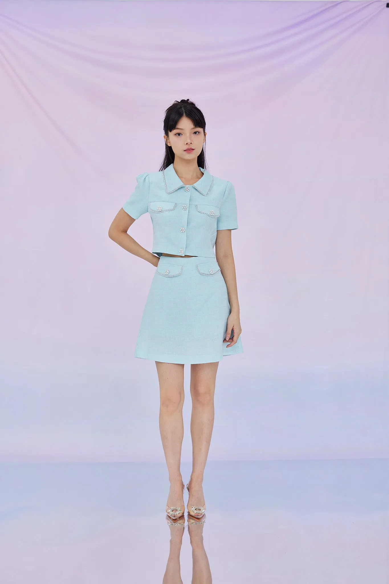 Geana Mint Tweed Cropped Top