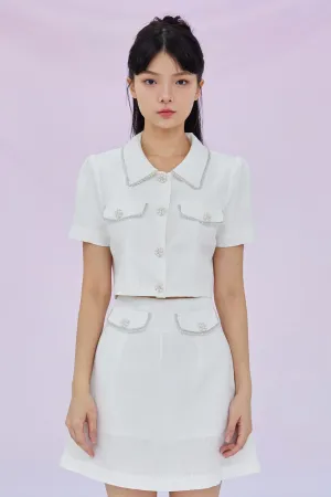 Geana White Tweed Cropped Top