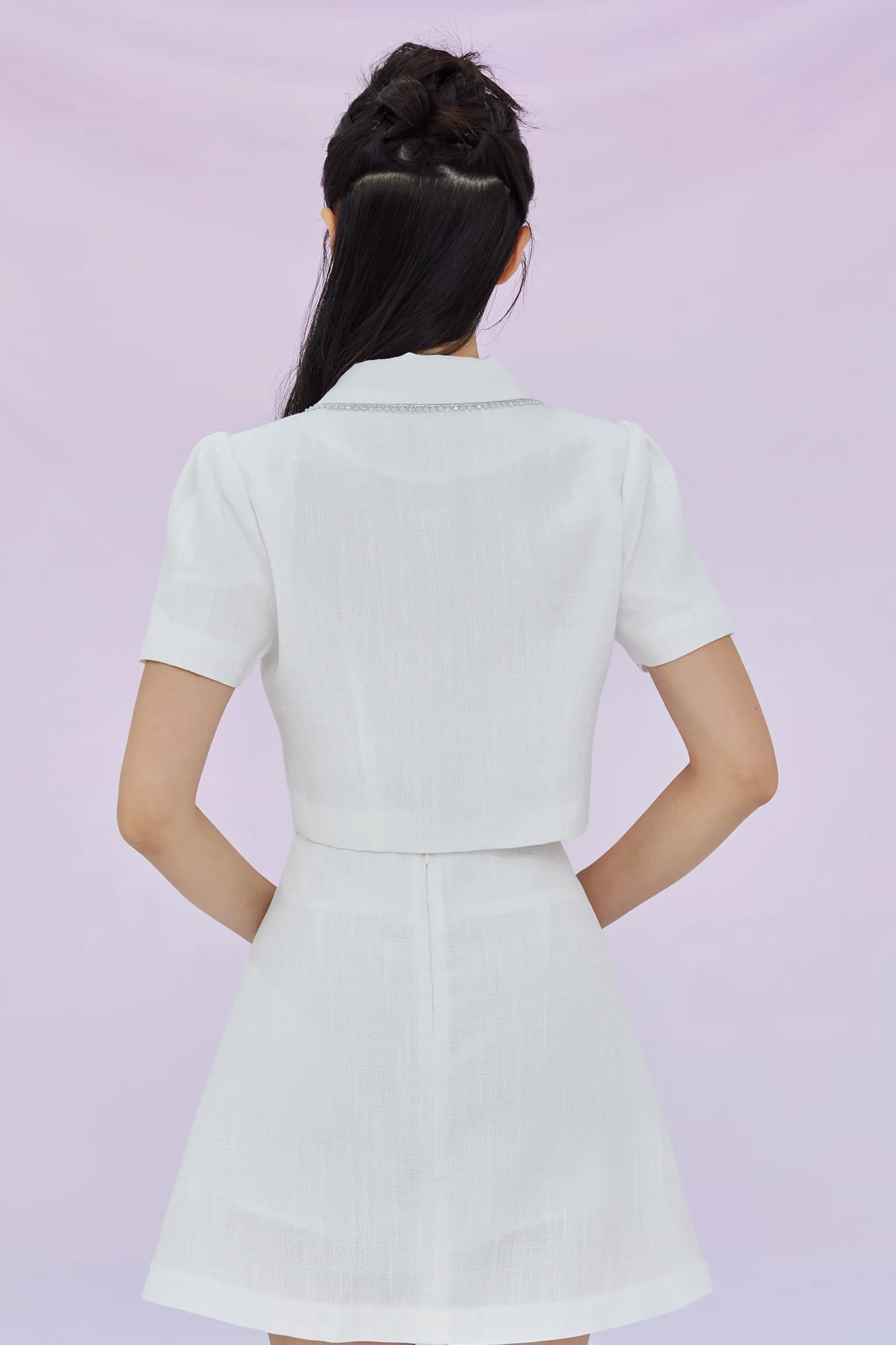 Geana White Tweed Cropped Top