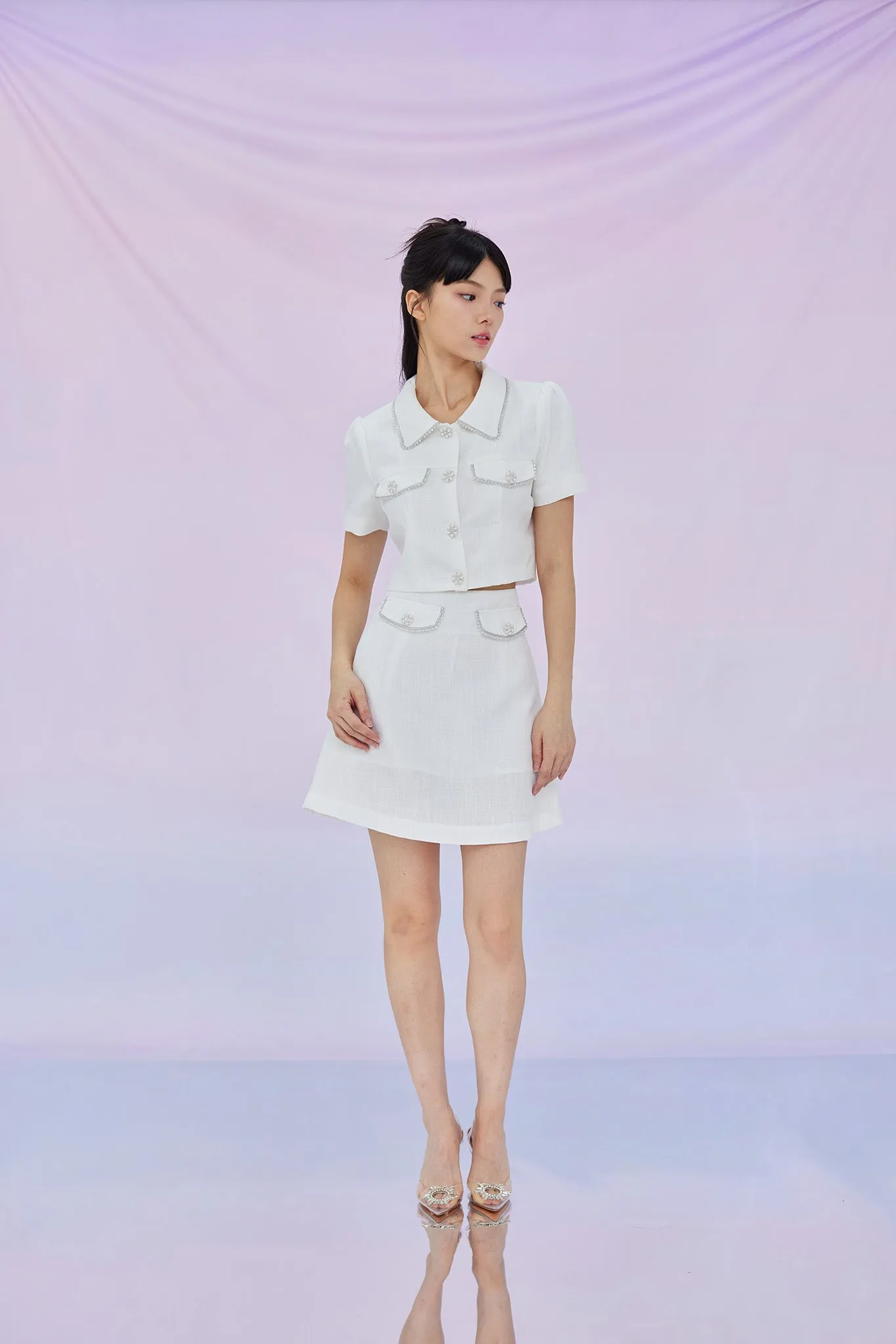 Geana White Tweed Cropped Top