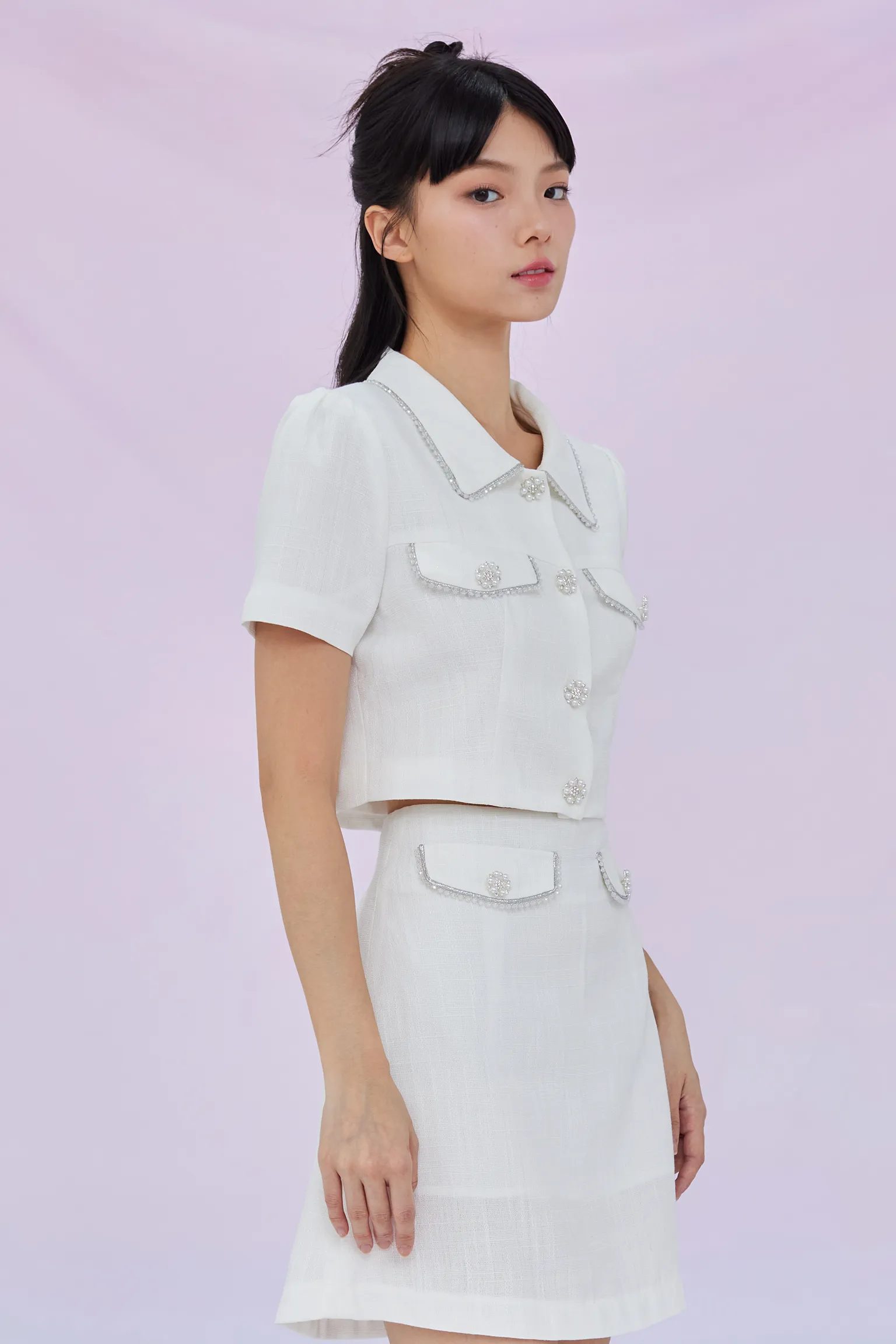 Geana White Tweed Cropped Top