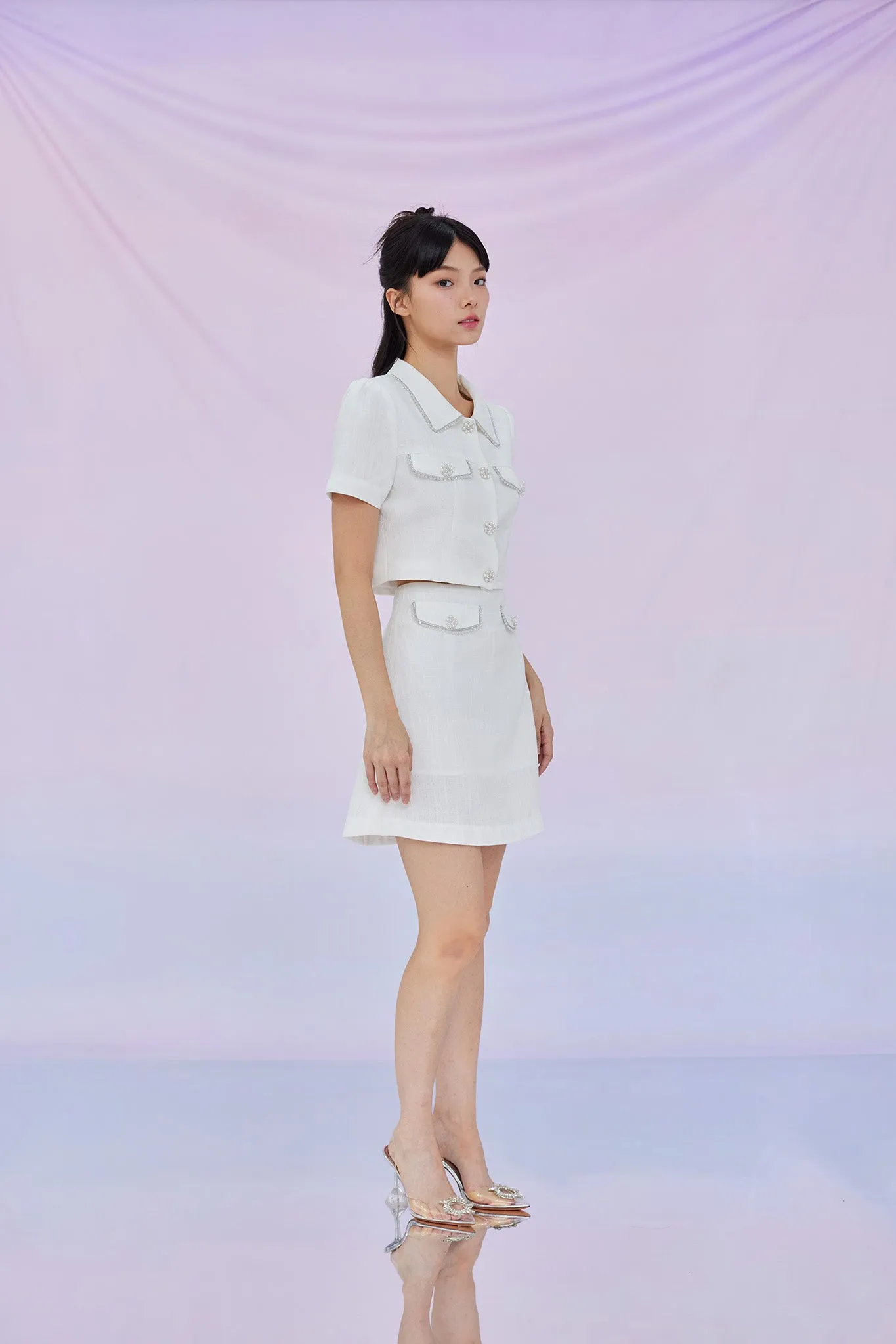 Geana White Tweed Cropped Top