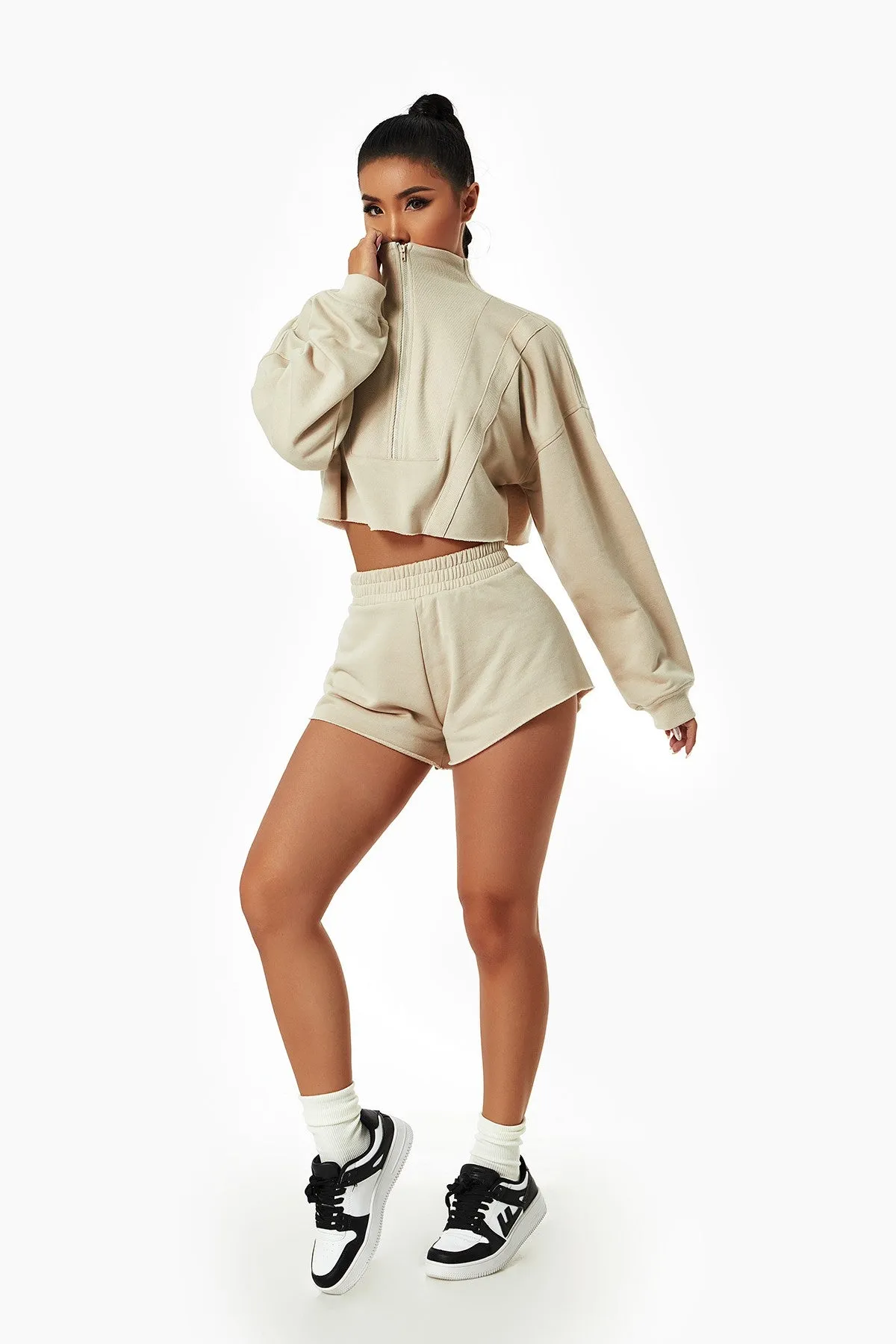 Half-Zip Cropped Sweatshirt Relaxed Fit