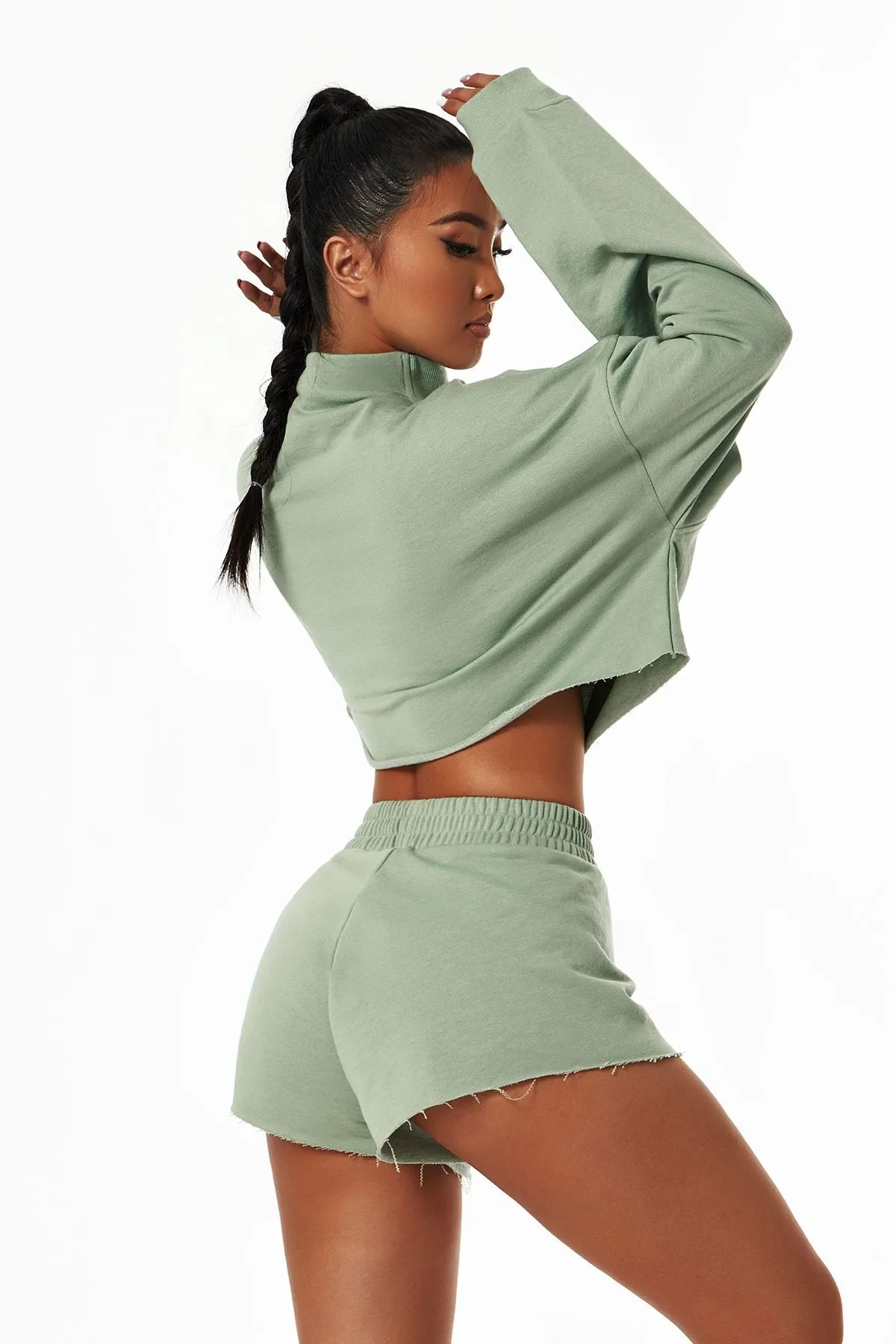 Half-Zip Cropped Sweatshirt Relaxed Fit