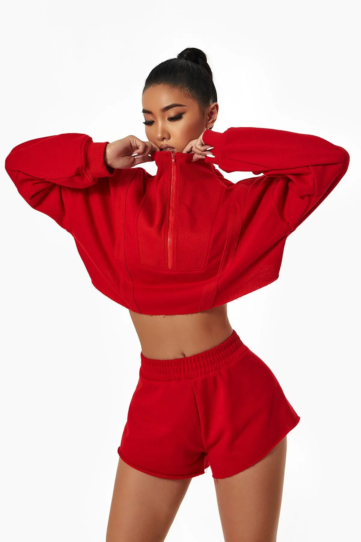 Half-Zip Cropped Sweatshirt Relaxed Fit