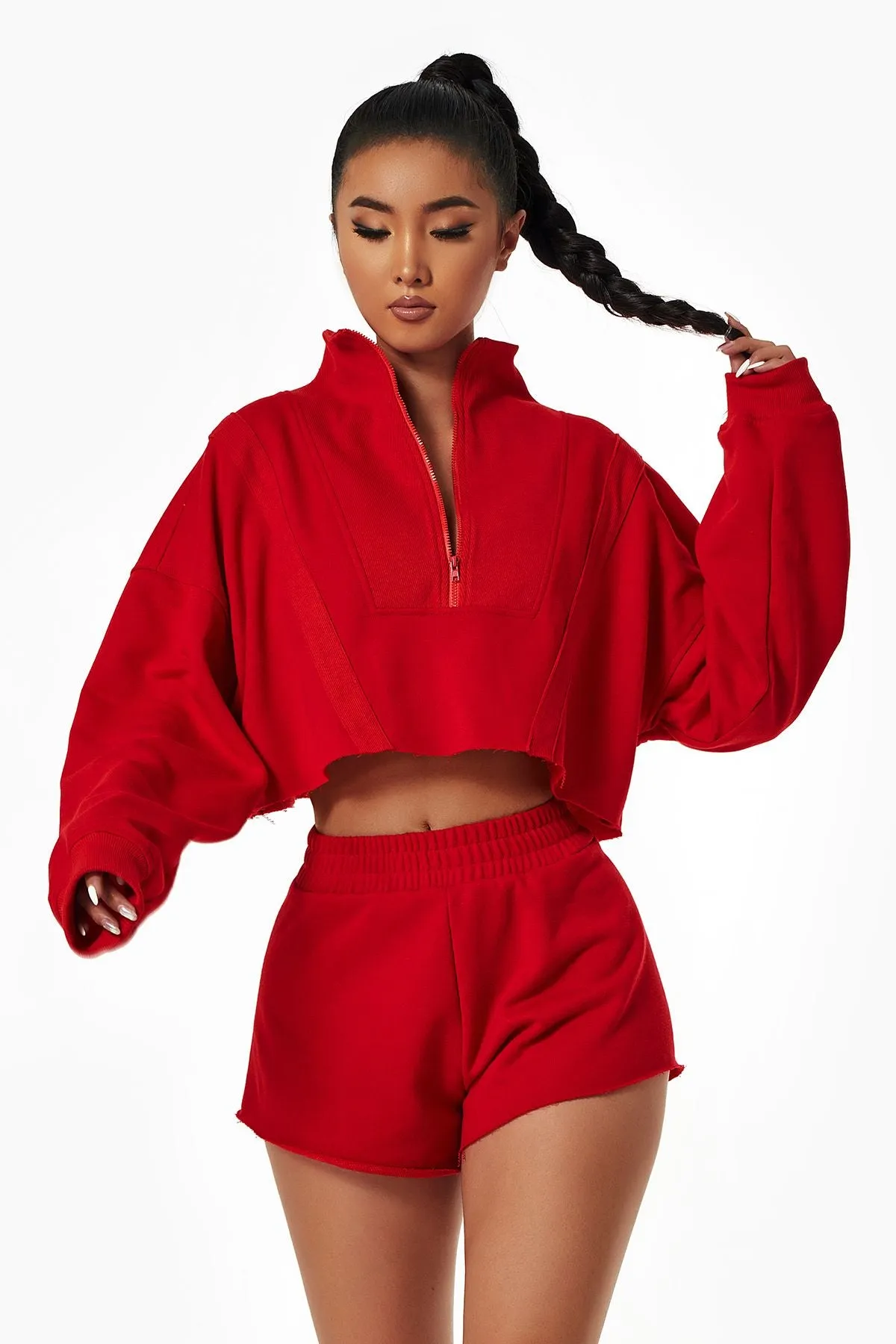 Half-Zip Cropped Sweatshirt Relaxed Fit