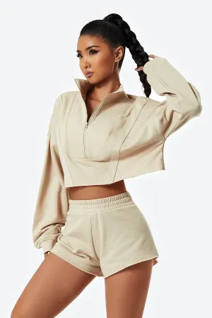 Half-Zip Cropped Sweatshirt Relaxed Fit