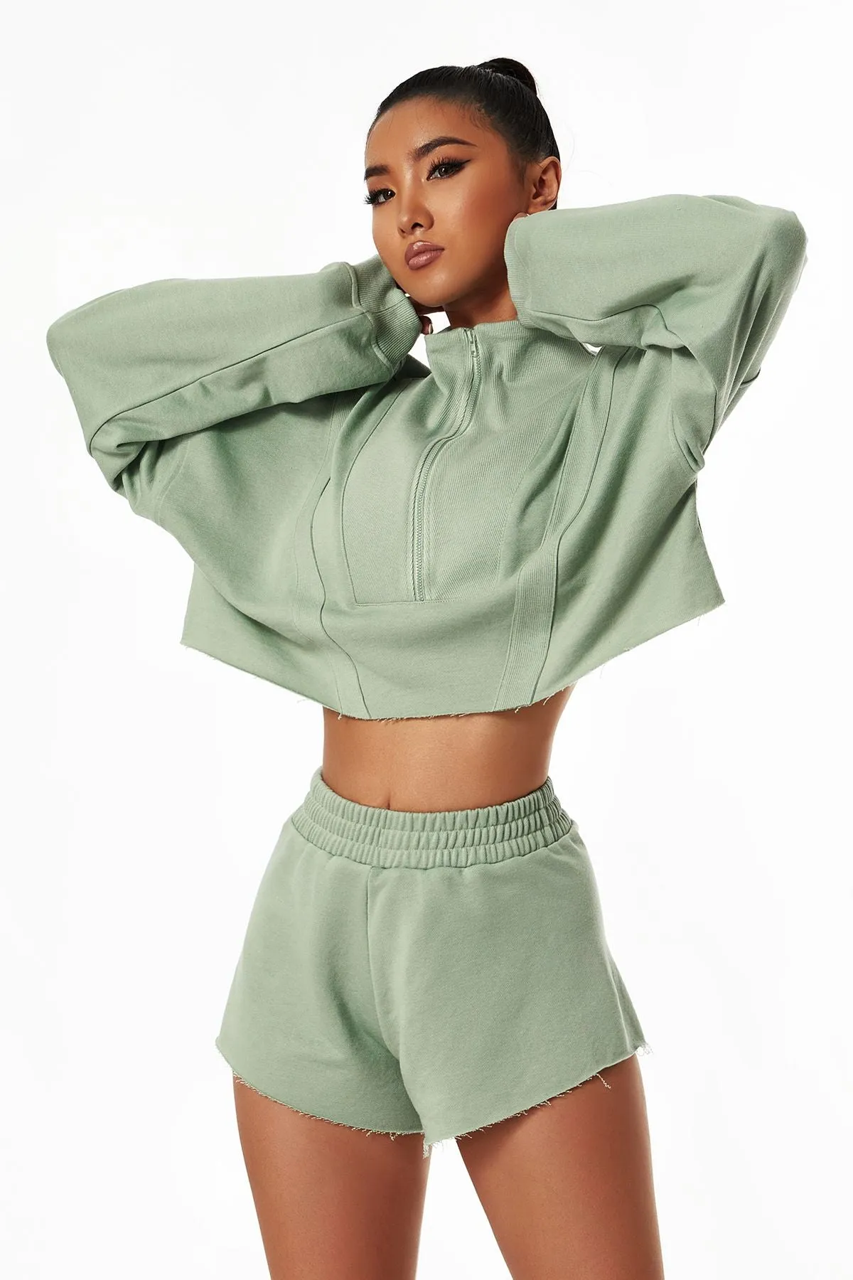Half-Zip Cropped Sweatshirt Relaxed Fit