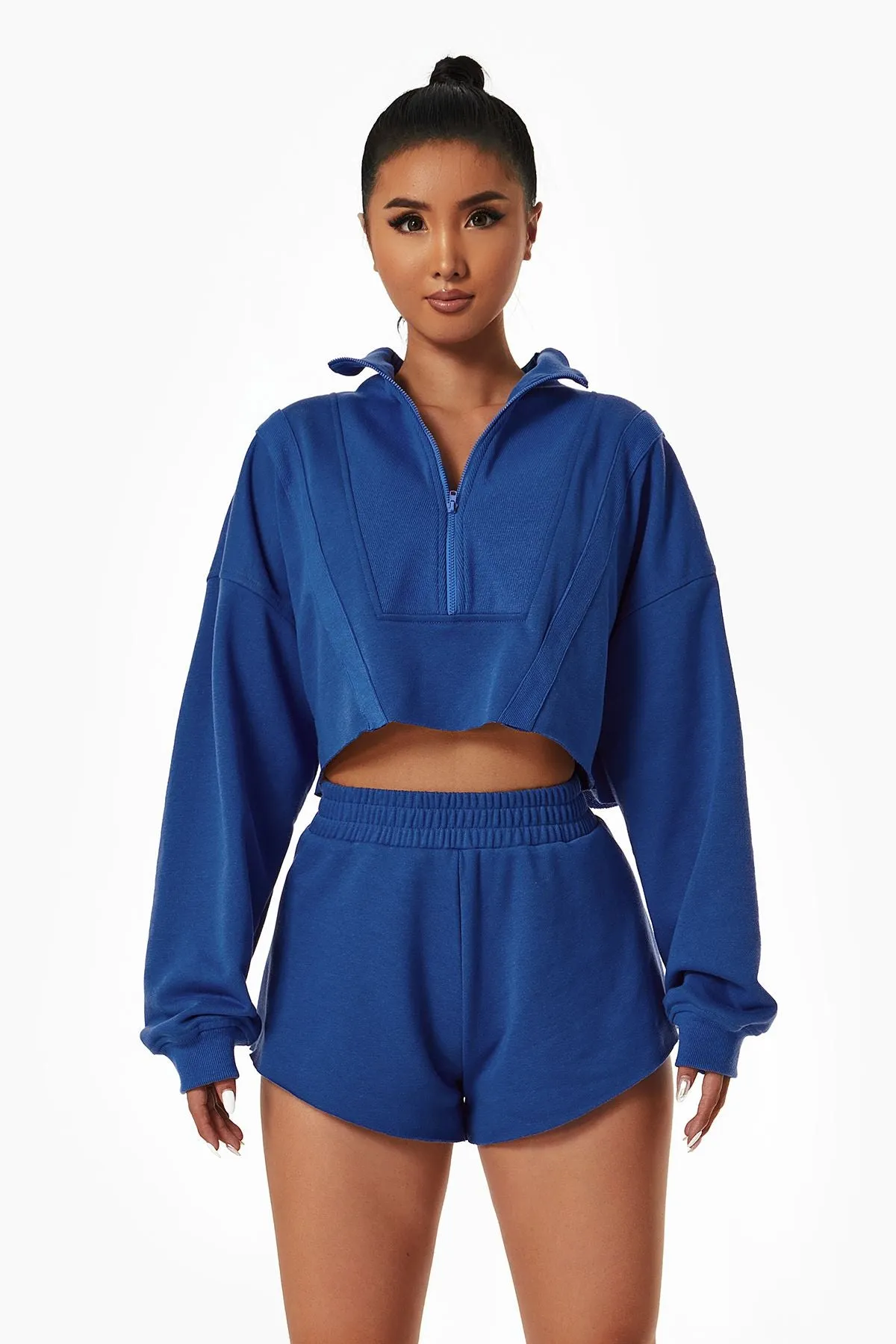 Half-Zip Cropped Sweatshirt Relaxed Fit
