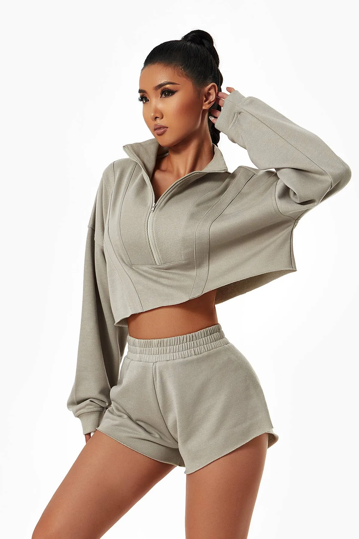 Half-Zip Cropped Sweatshirt Relaxed Fit