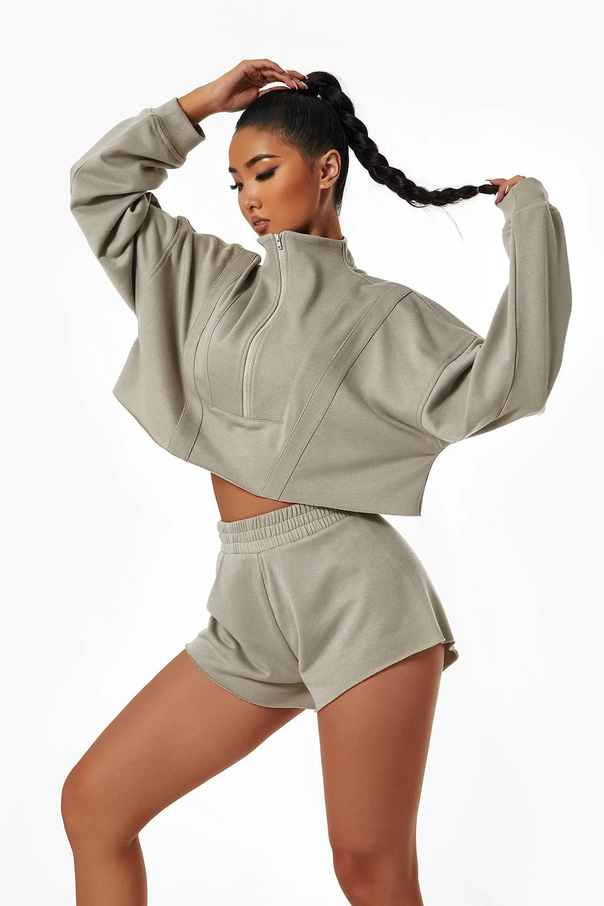 Half-Zip Cropped Sweatshirt Relaxed Fit