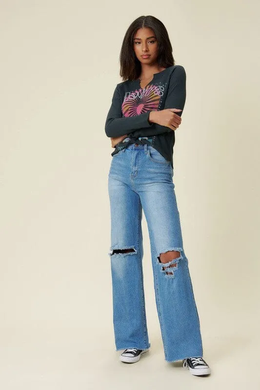 High Rise Distressed Wide Leg Jeans - Vibrant M.i.U