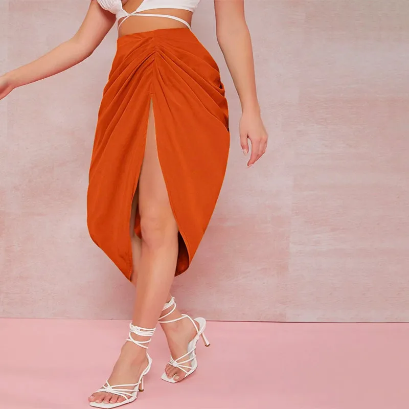 High-Slit Bodycon Midi Skirt
