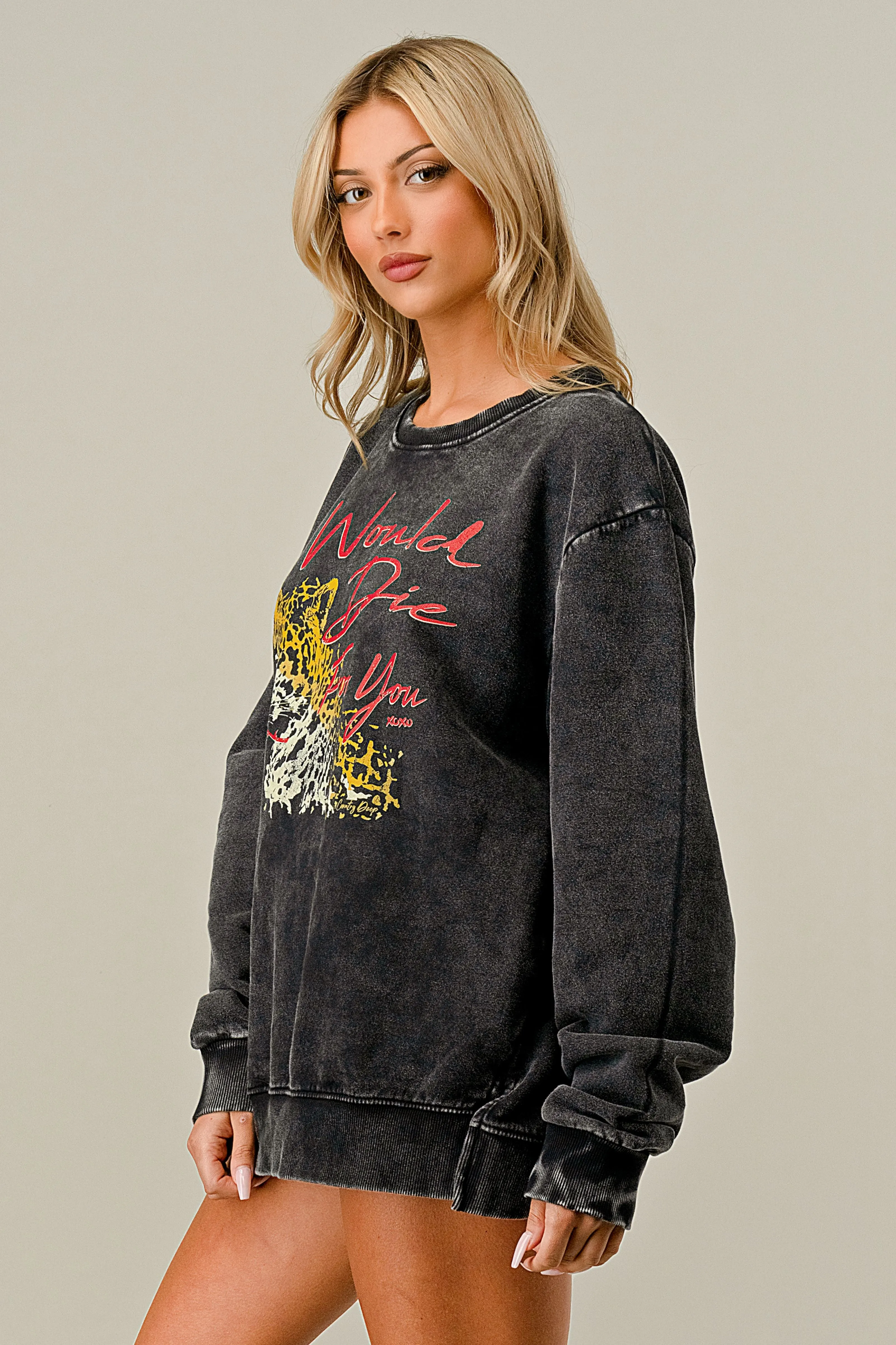 I Would Die For You Acid Wash Relaxed fit Sweatshirt
