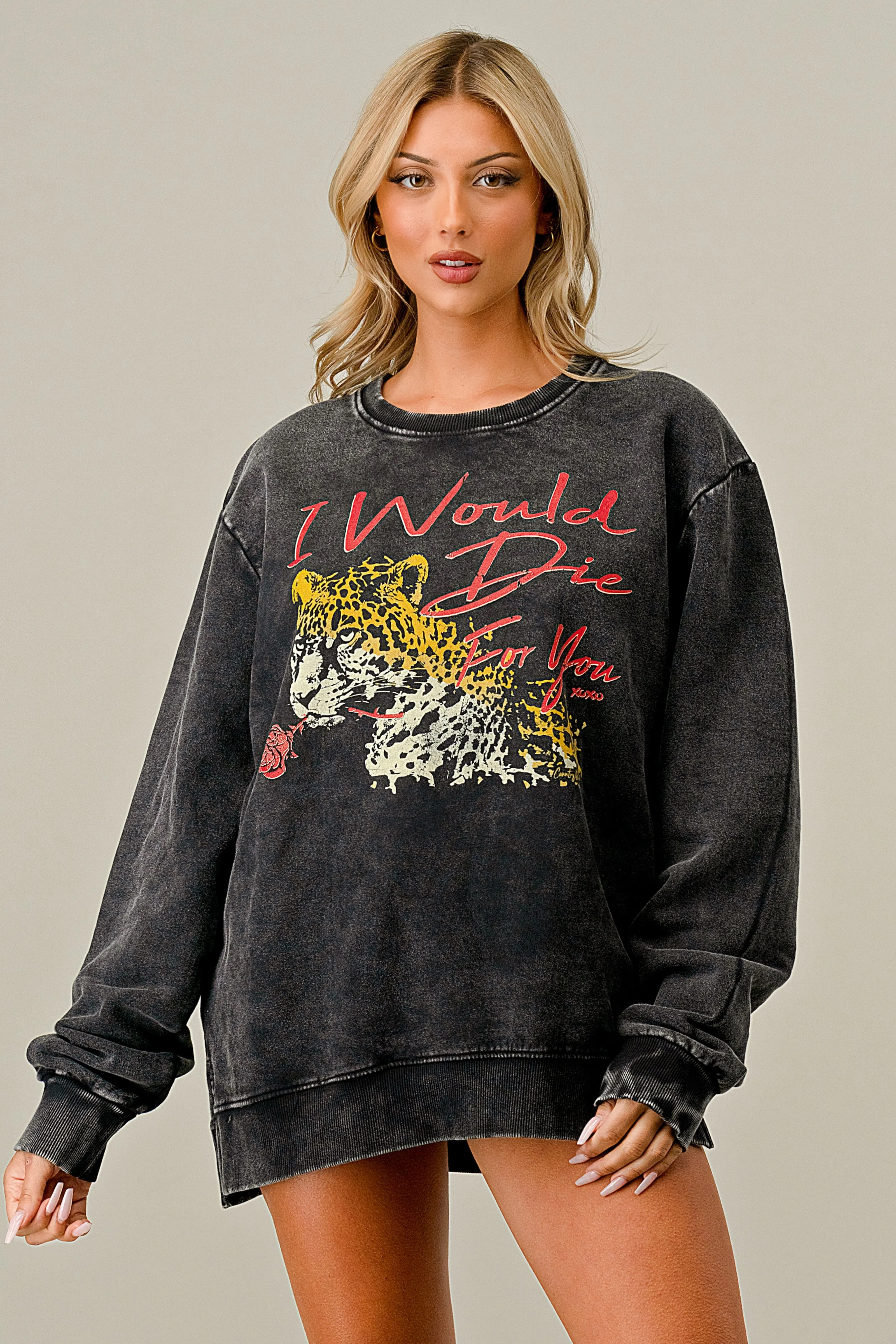 I Would Die For You Acid Wash Relaxed fit Sweatshirt