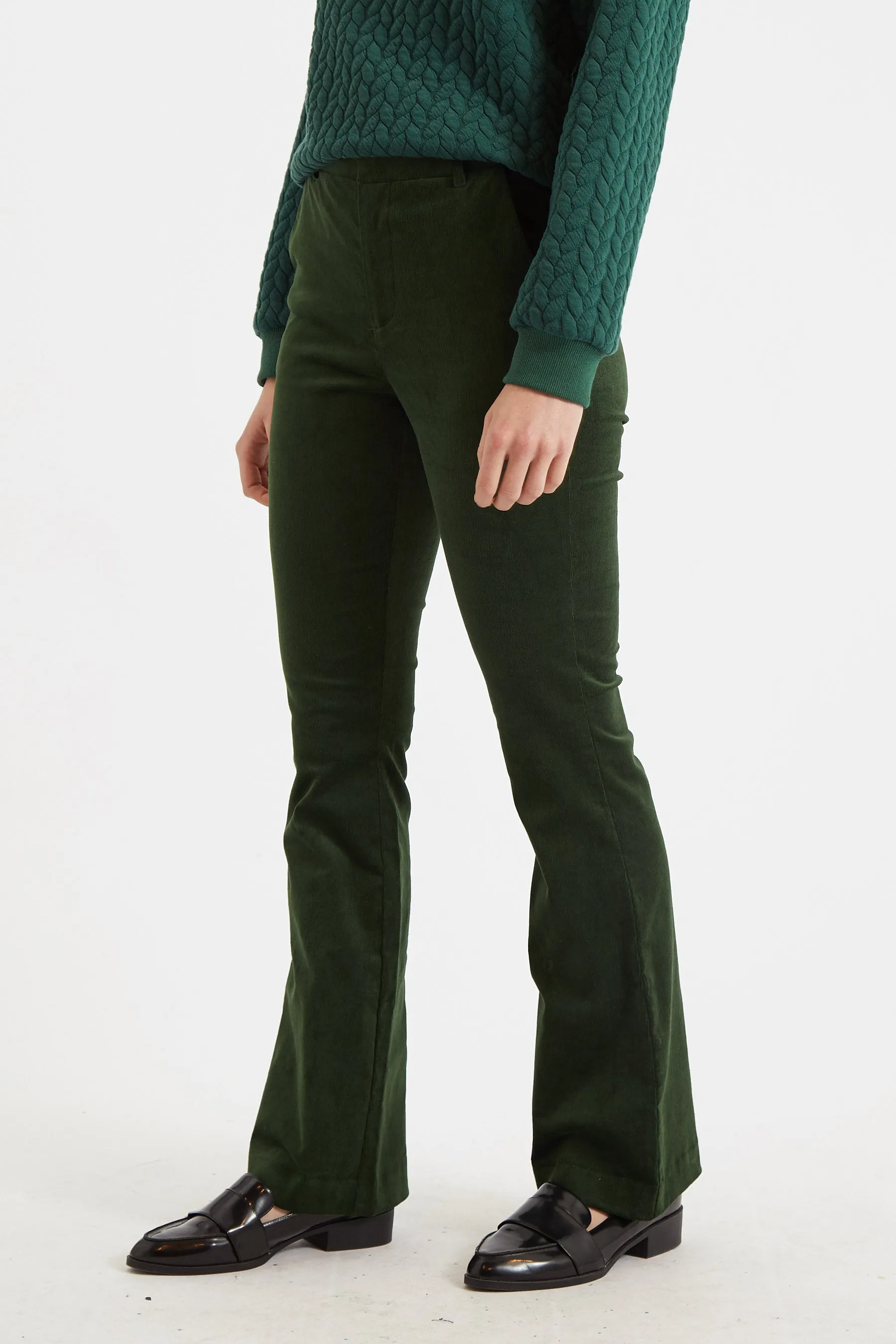 Jayelyn Babycord Flared Trouser - Forest Green
