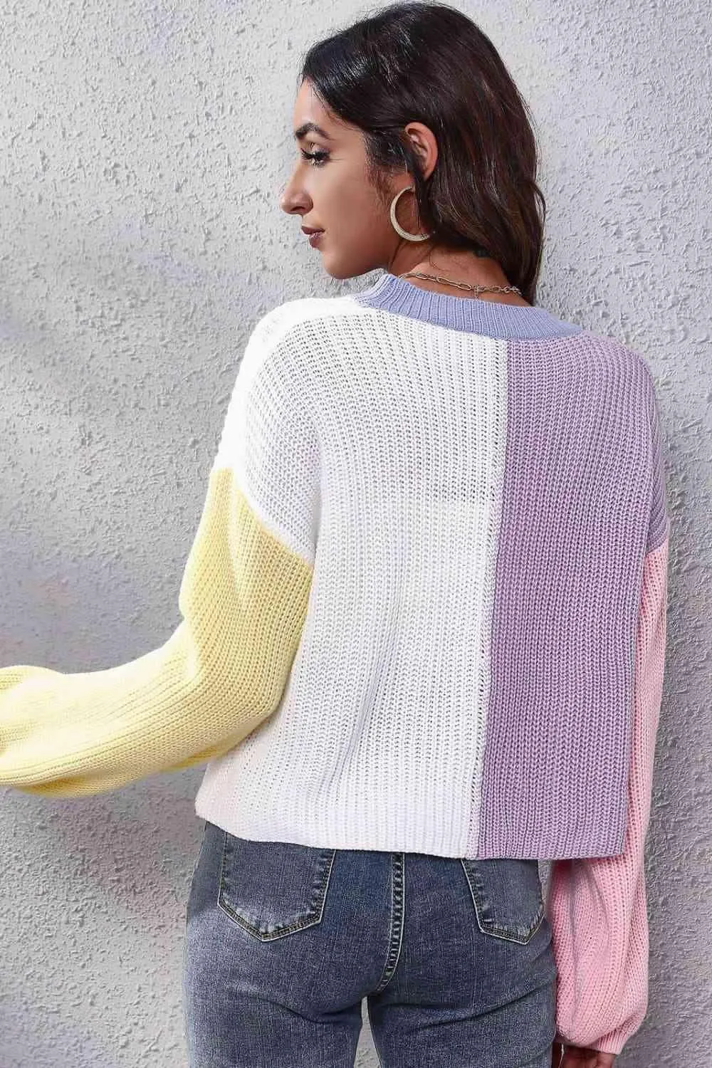 Jazzy Ribbed Knit Buttoned Color Block Cardigan