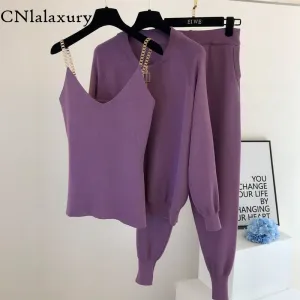 Knitted Long-sleeved Zip Jacket Cardigans   Tank Top  